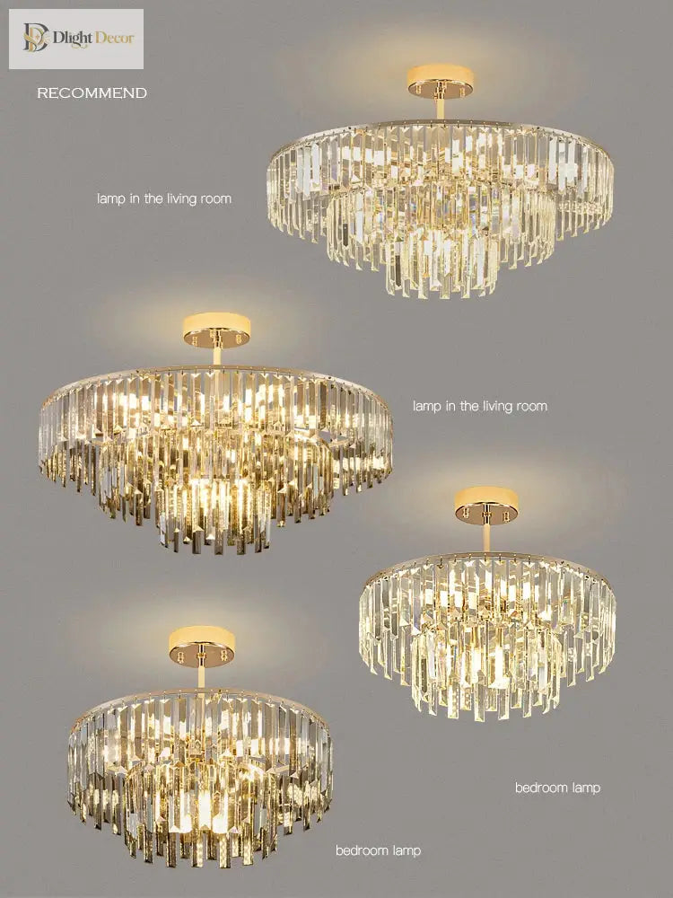Elegant Modern Crystal Gold Chandelier | Bedroom Lighting
