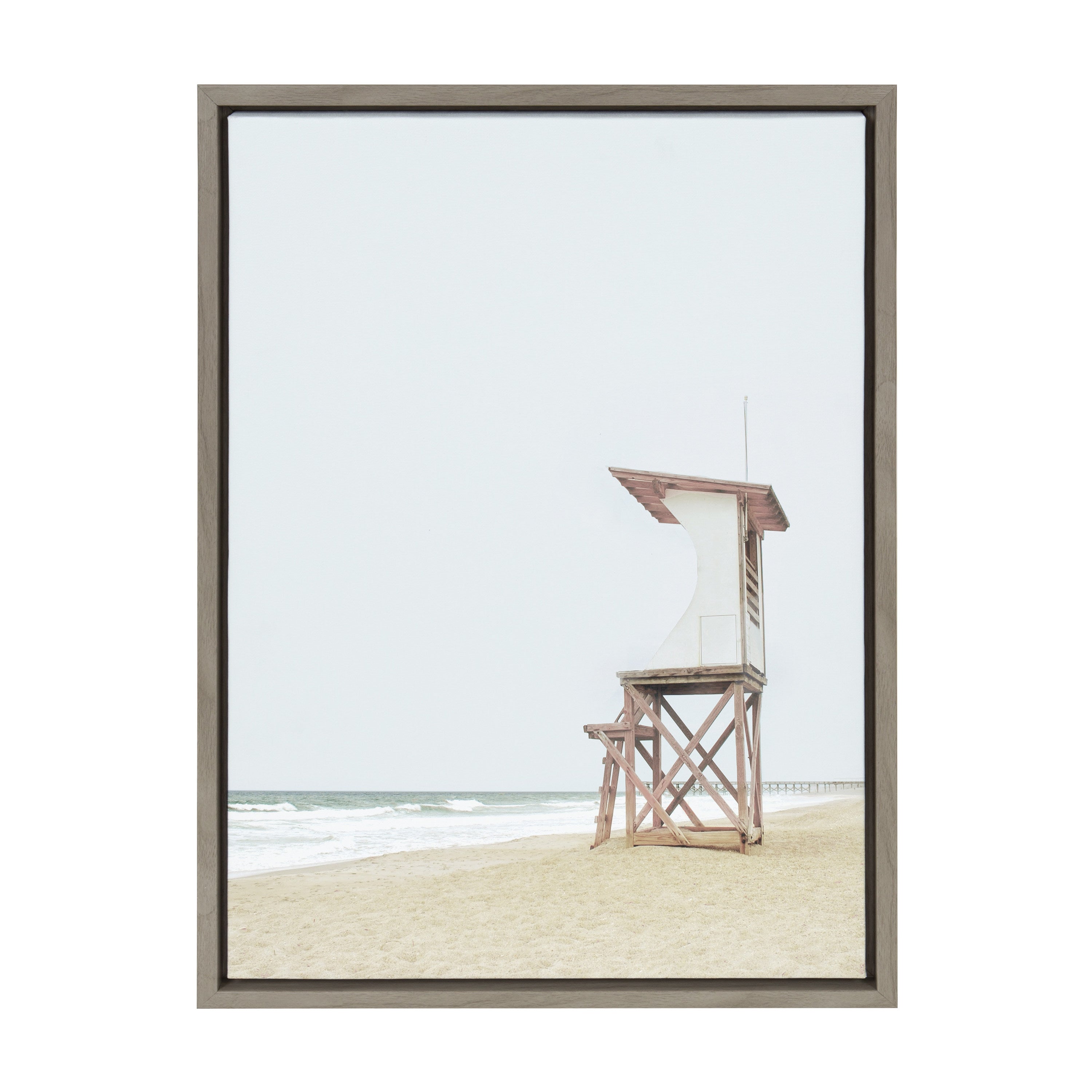 Sylvie Wood Ocean Beach Lifeguard Tower Framed Canvas by The Creative Bunch Studio