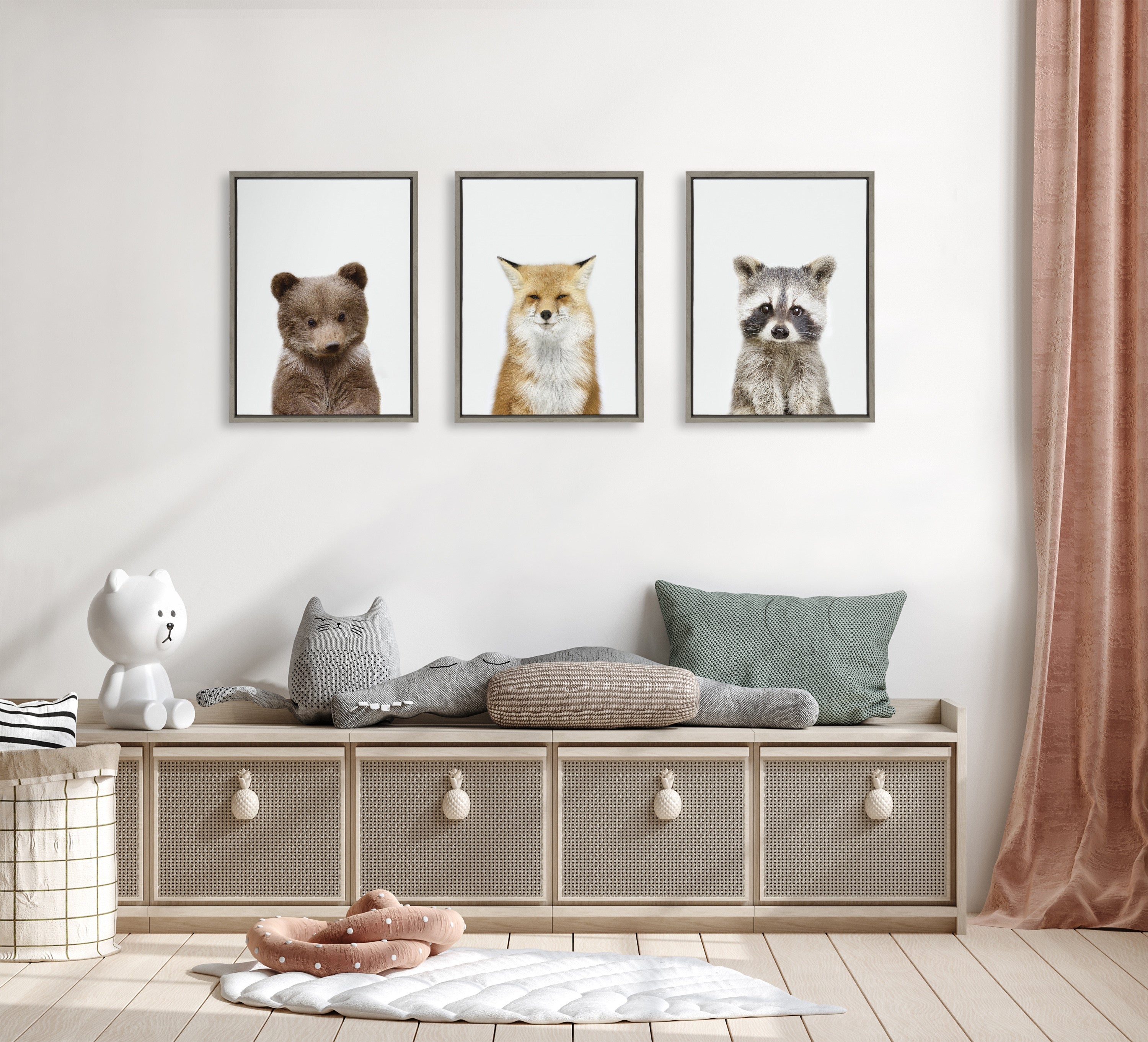 Sylvie Studio Bear, Studio Fox and Studio Raccoon Framed Canvas by Amy Peterson Art Studio