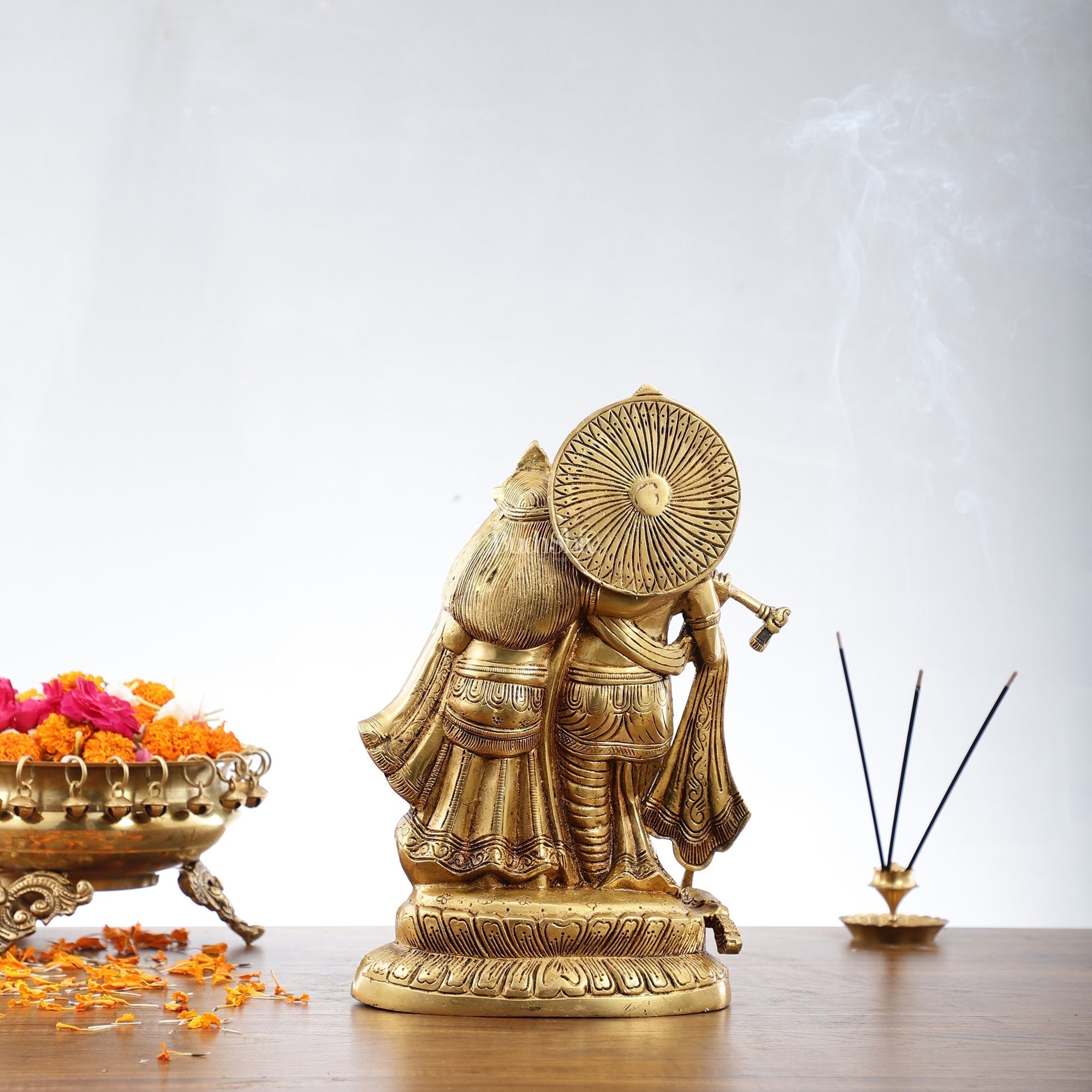 Exquisite Brass Superfine Radha Krishna with Peacock - 12 inches-3