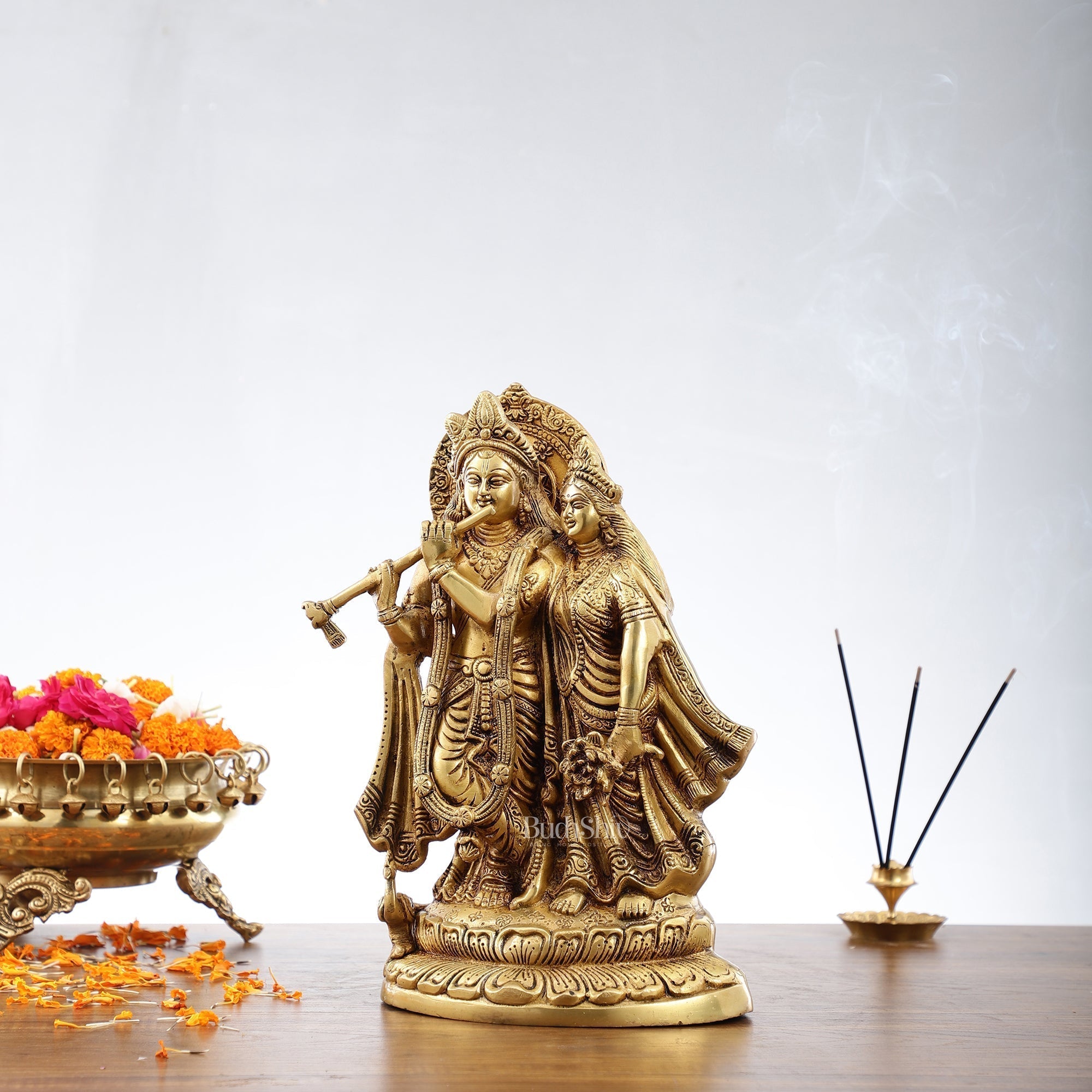 Exquisite Brass Superfine Radha Krishna with Peacock - 12 inches-2