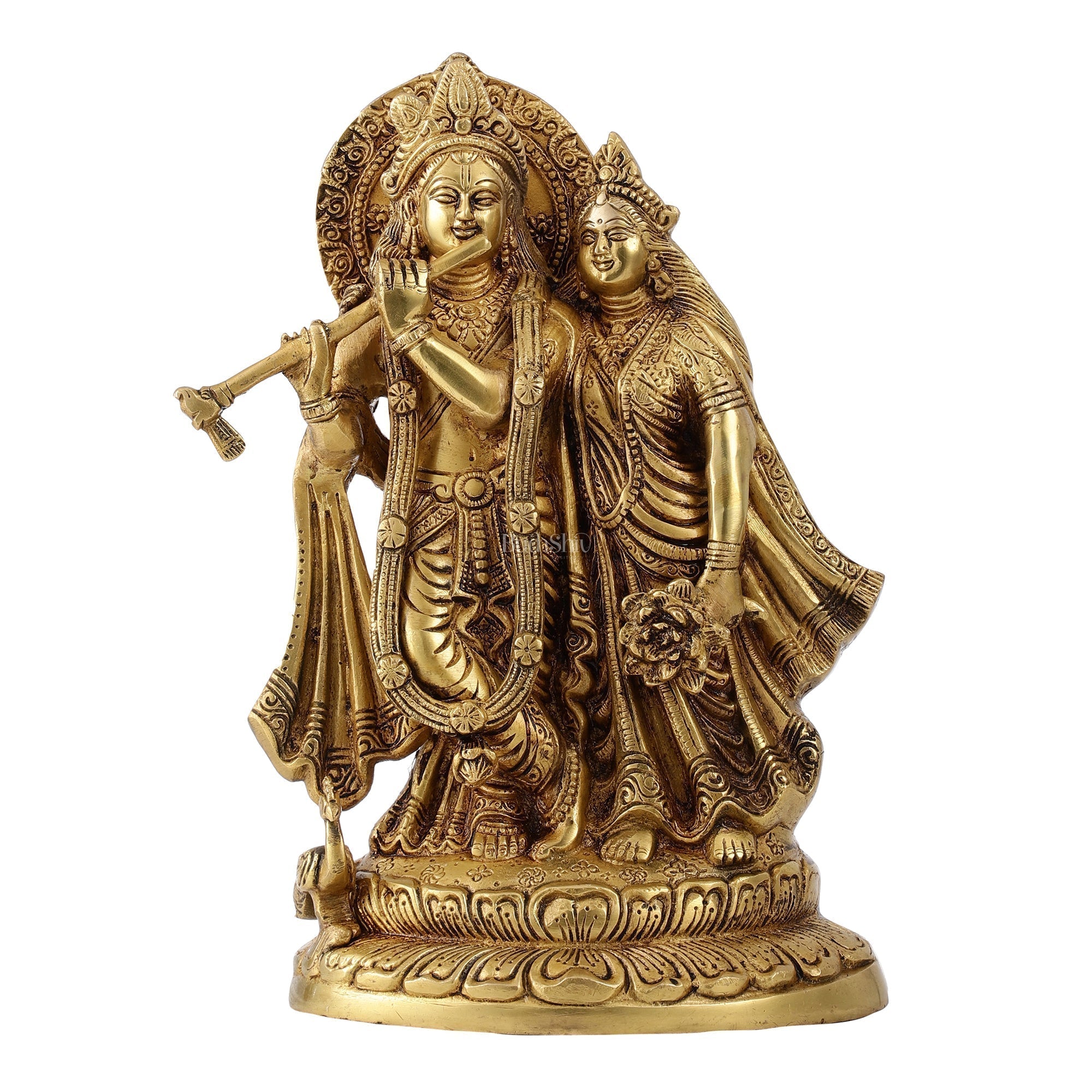 Exquisite Brass Superfine Radha Krishna with Peacock - 12 inches-4