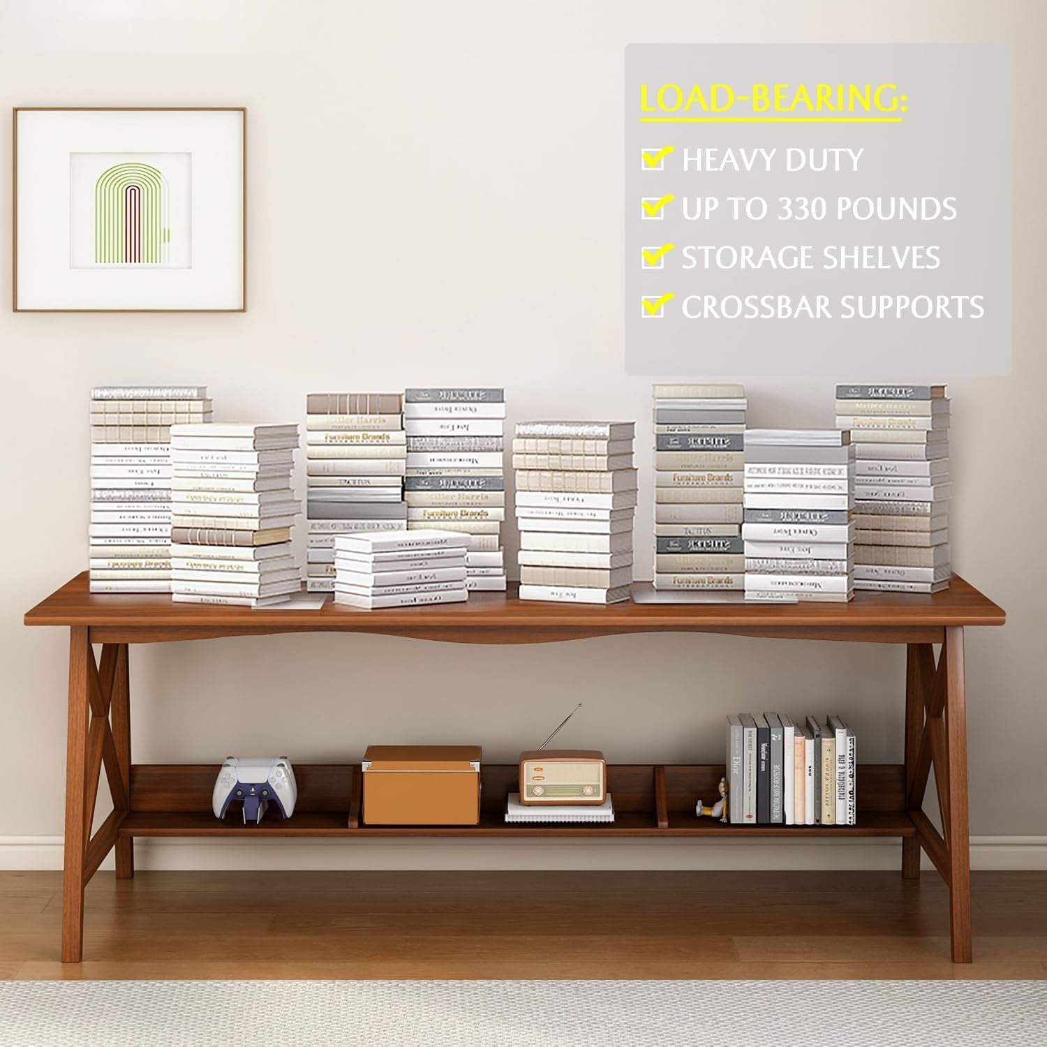 Extra Long Solid Wood Desk with Bookshelf Storage