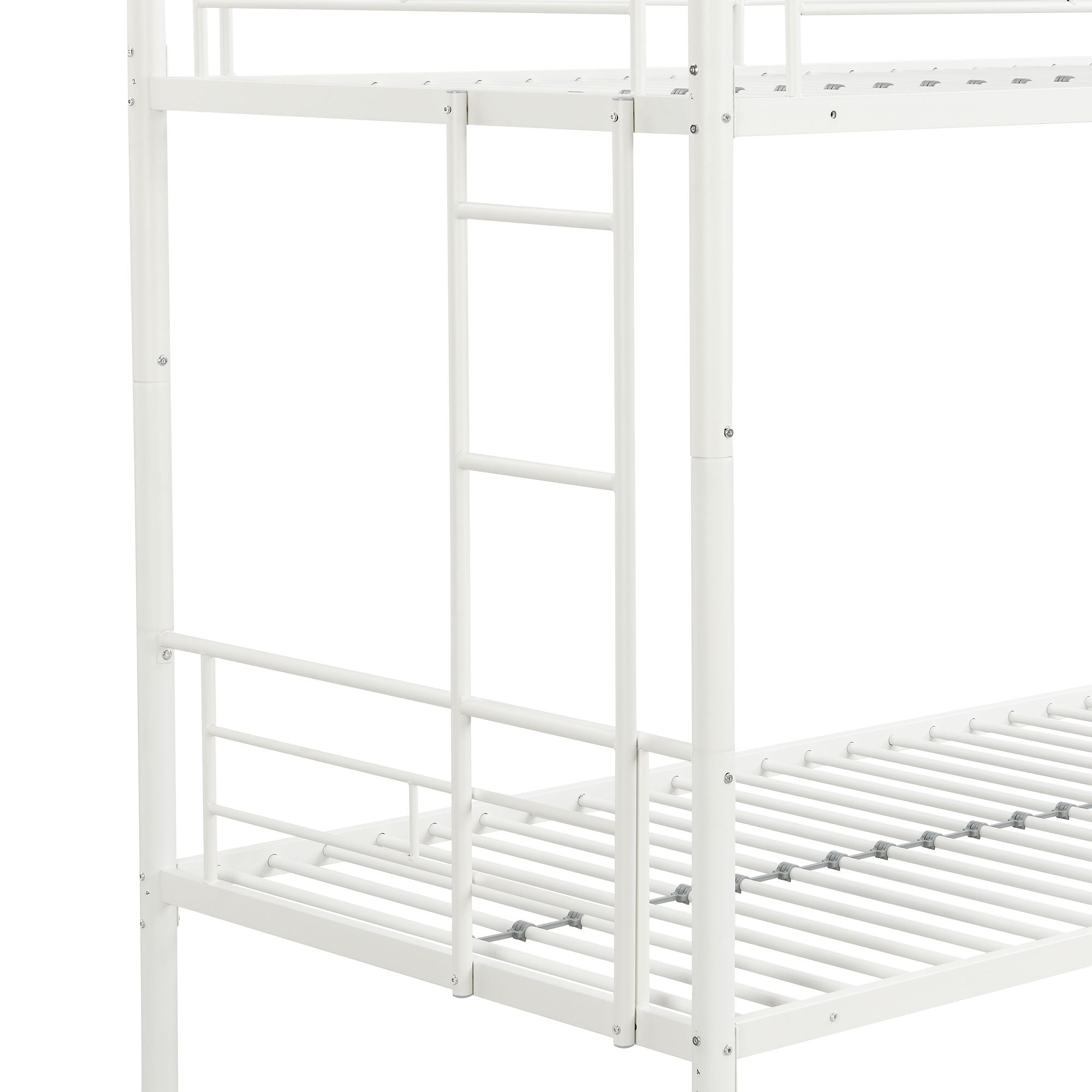 Extra Sleeping Space Twin Over Twin Metal Bunk Bed with Trundle in White for Kids Rooms | Just Better Bunk Beds