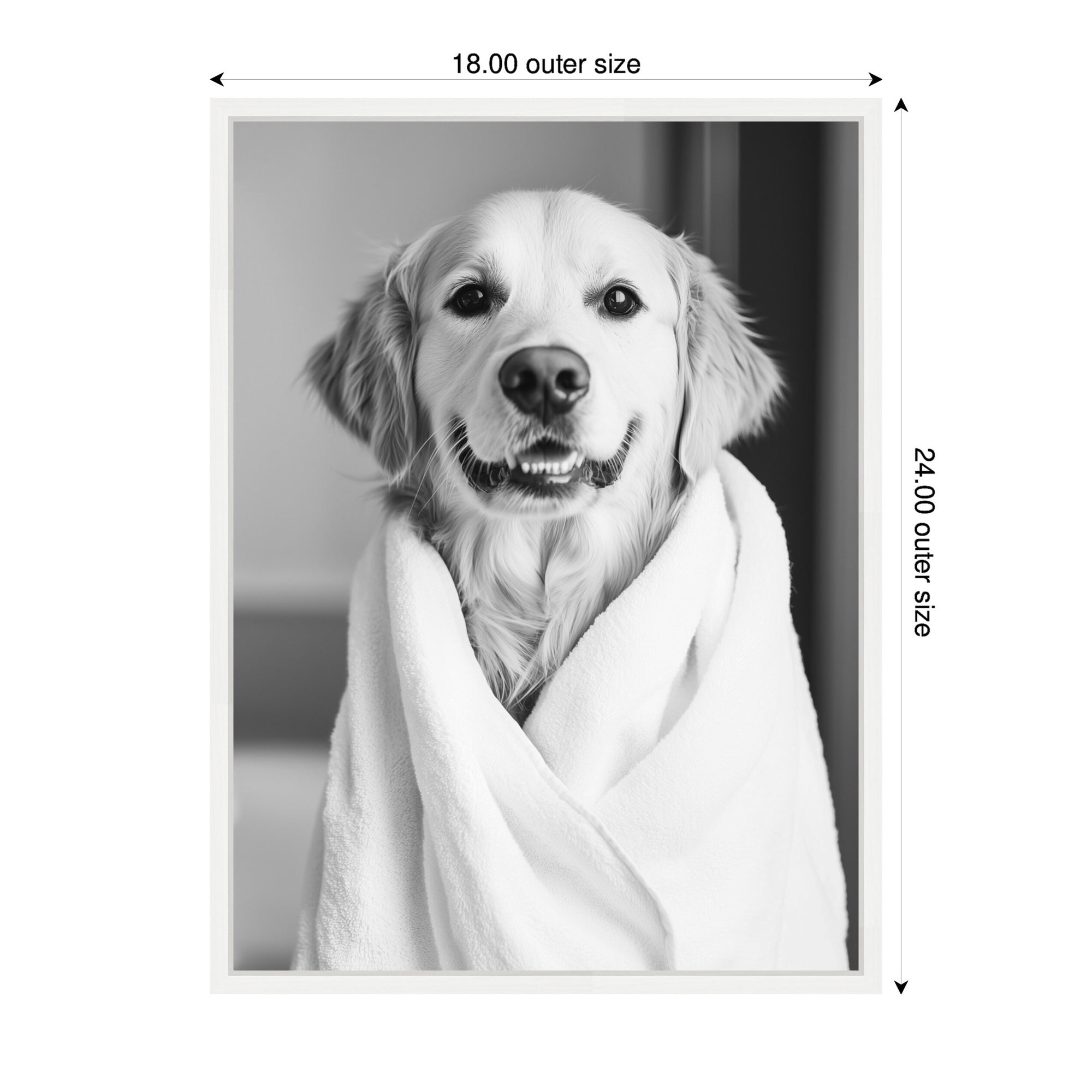 Sylvie Golden Retriever Bathroom Towel Robe Black and White Framed Canvas by The Creative Bunch Studio