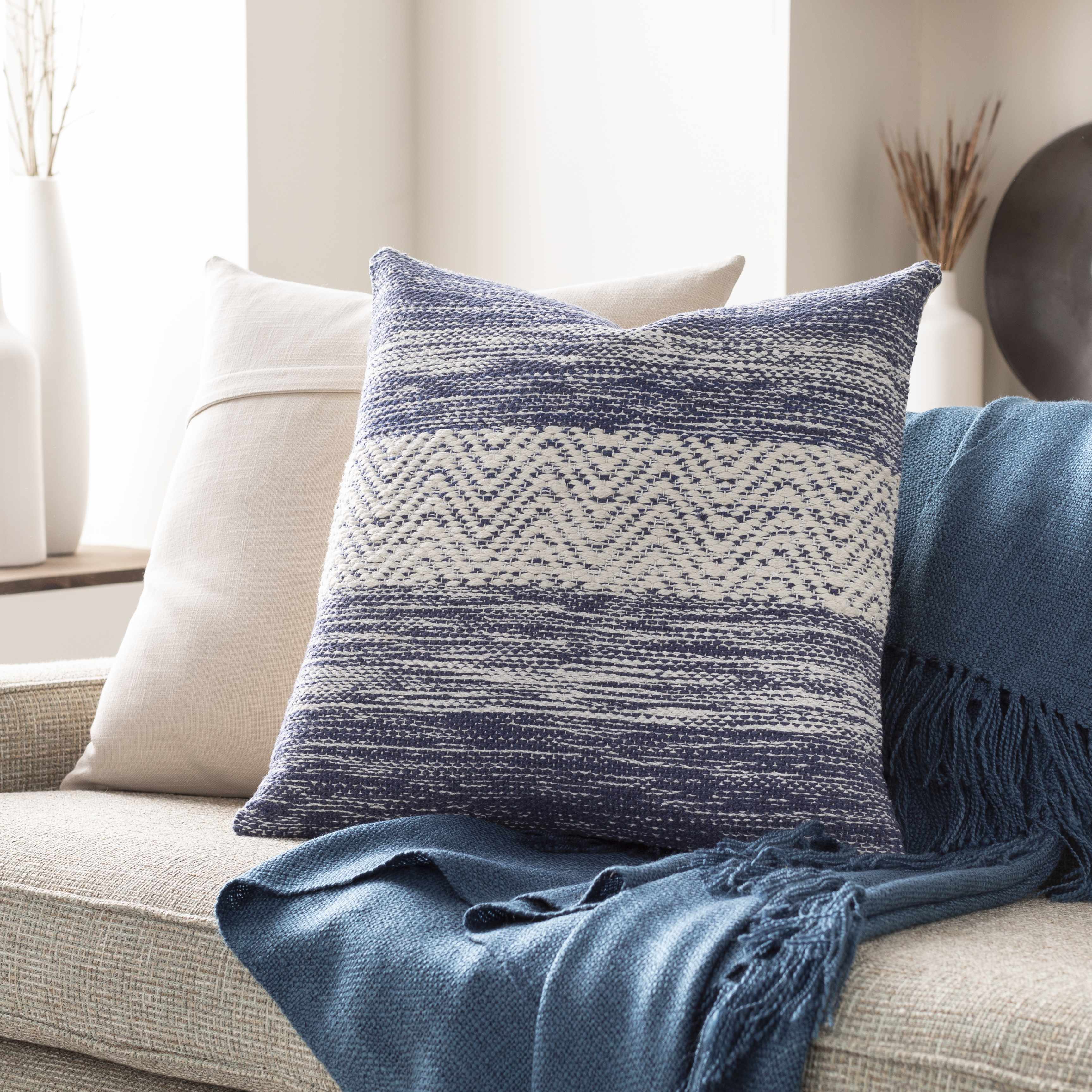 Eynesil Blue & White Chevron Accent Pillow-0
