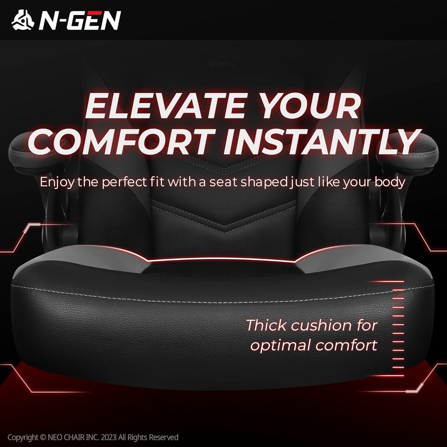 N-GEN Ergonomic Gaming Chair With Lumbar Support Gray PU Leather