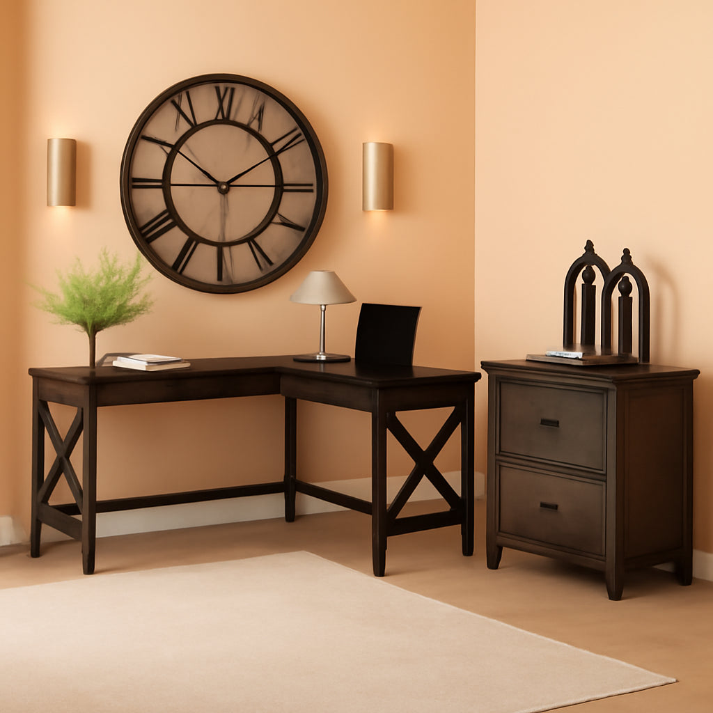 Key West 60W L Shaped Desk With Mobile File Cabinet Bundle