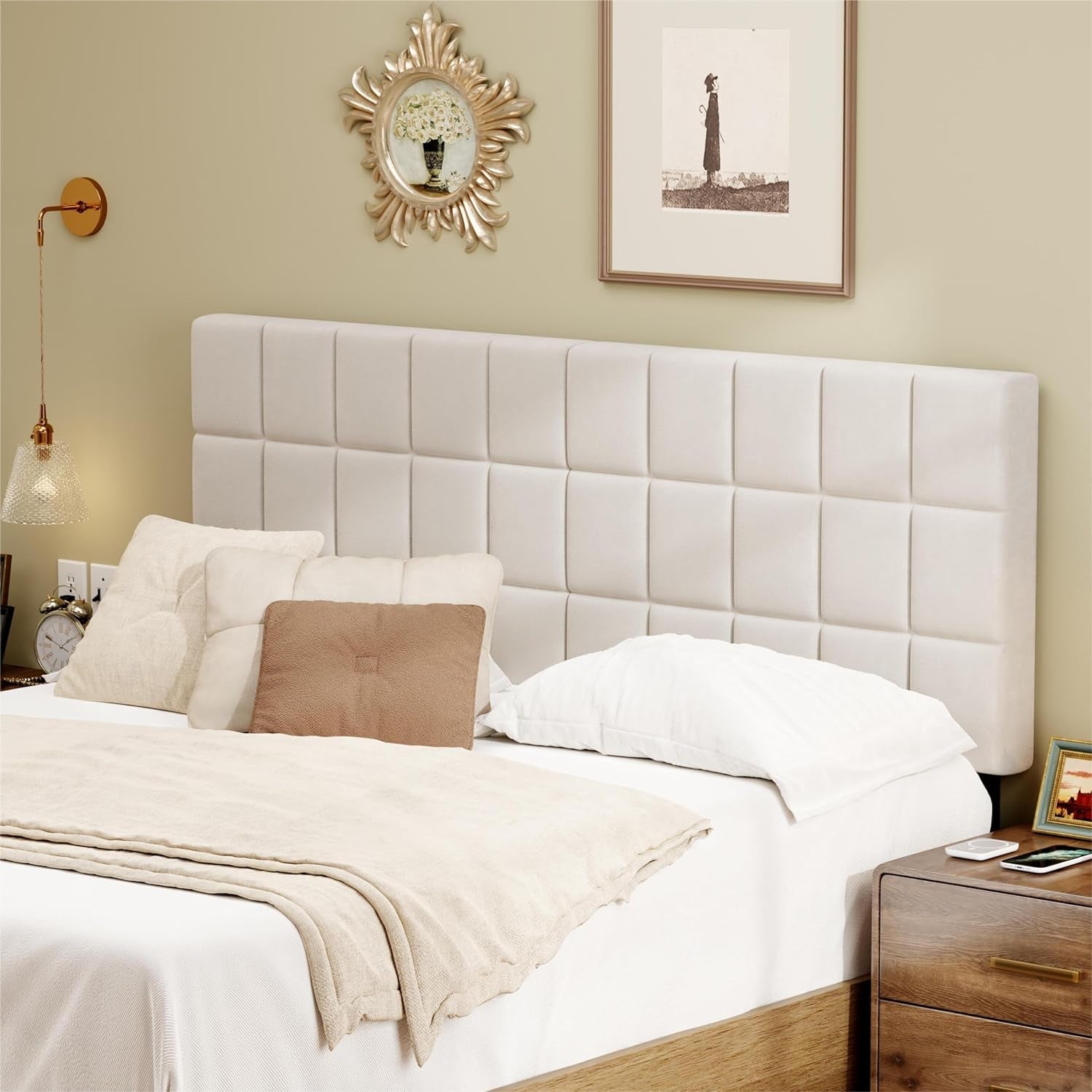 Velvet Tufted King Size Headboard with Adjustable Height