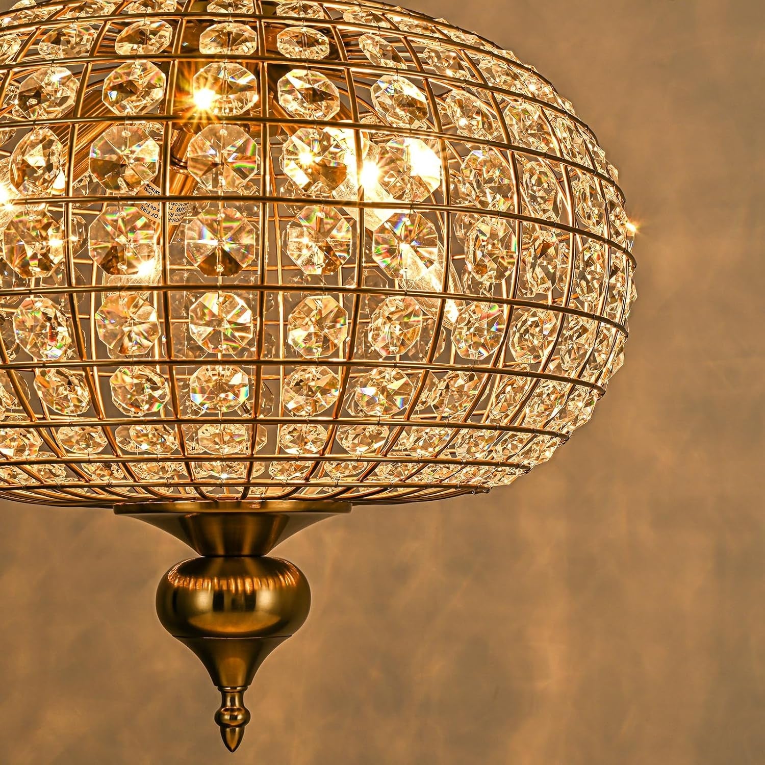 Gold Crystal Chandelier Contemporary Pendant Sixteen Inches-3