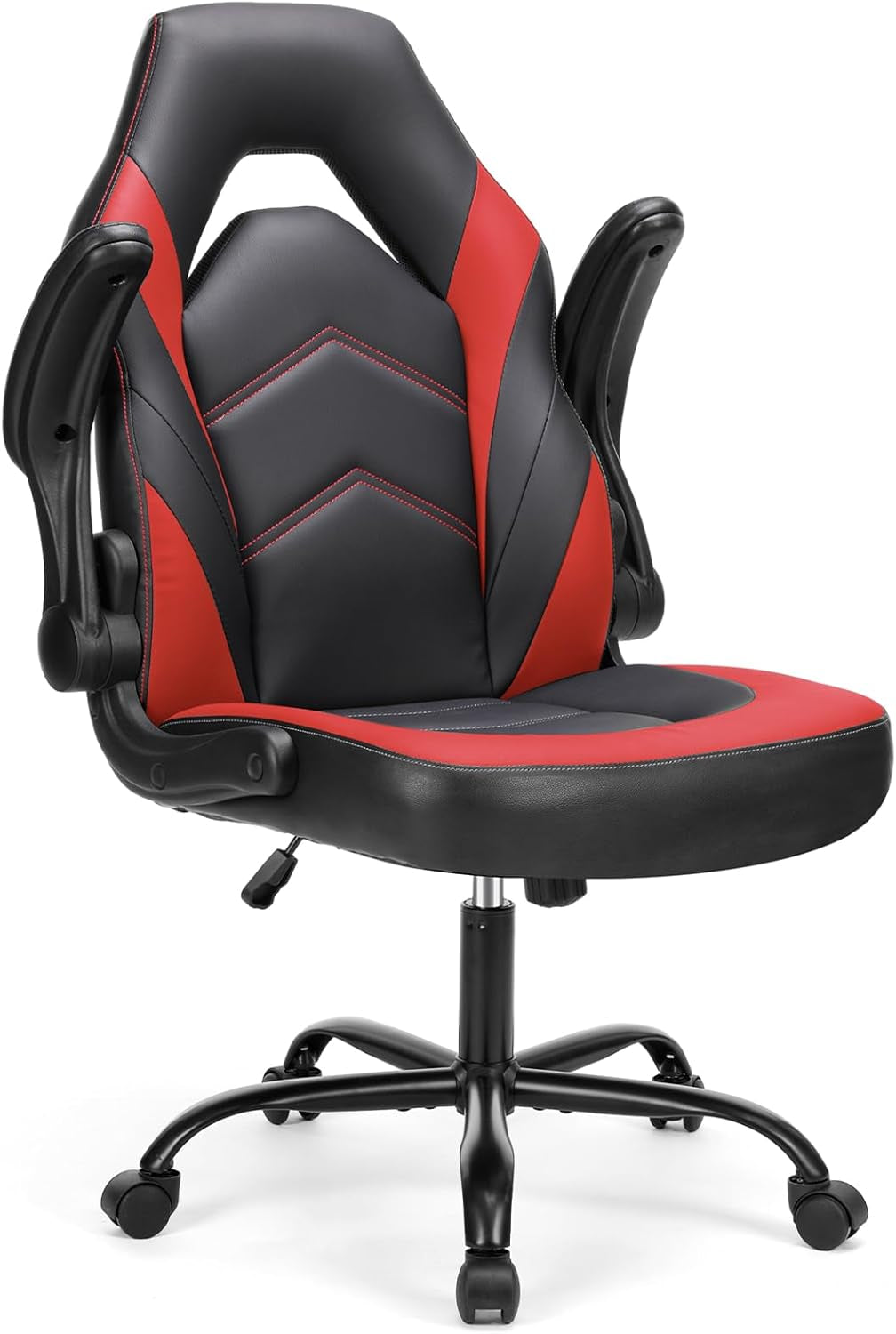 Black Red Leather Gaming Chair With Flip Up Armrests