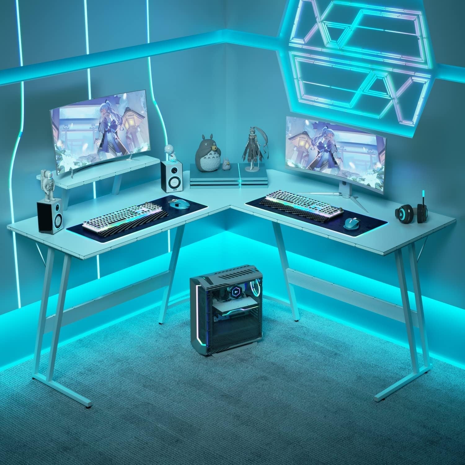 L Shaped Gaming Desk Blue 51 Inch Corner Computer Desk