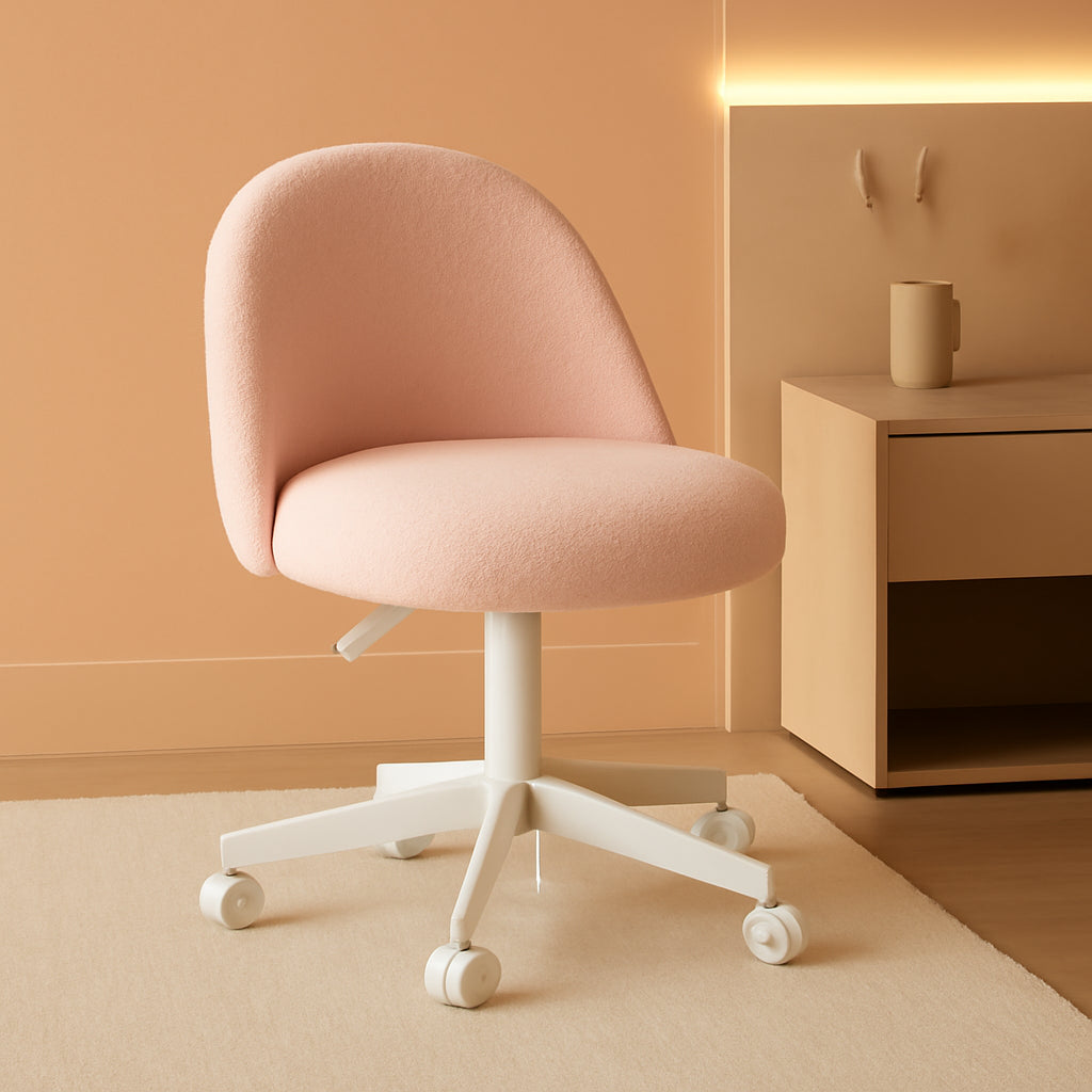 Pink Teddy Desk Chair With Lumbar Support And Wheels