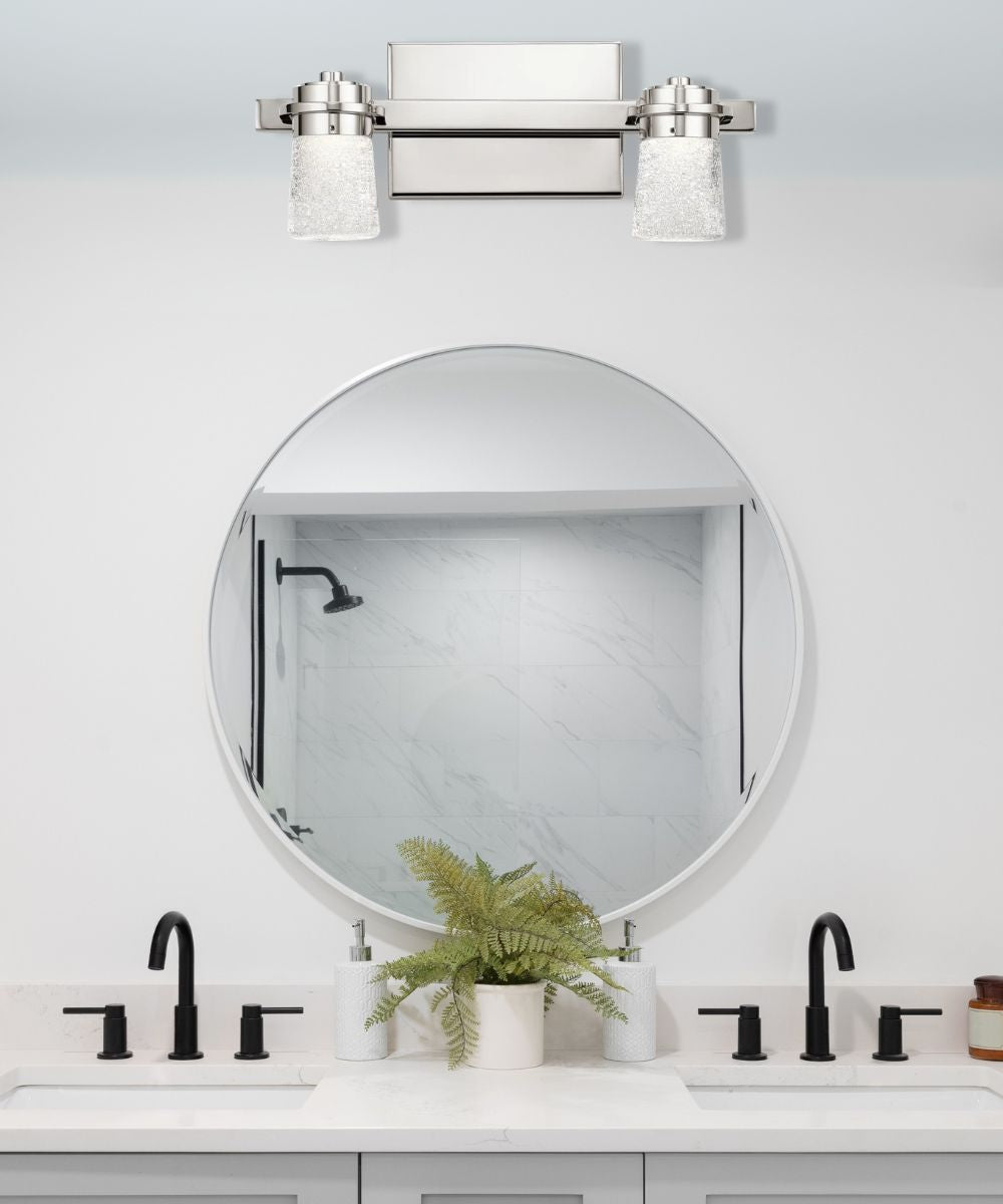 Vada 15"W 2-Light LED Vanity Bath Light, Polished Nickel Finish Clear Bubble Glass Shade by Kichler