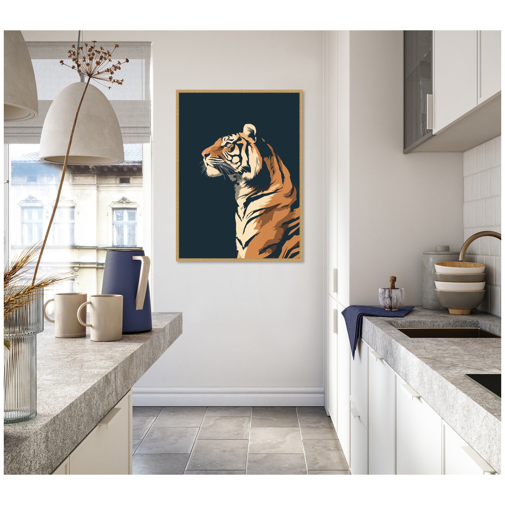Navy Tiger by The Creative Bunch Studio Framed Canvas Wall Art Print