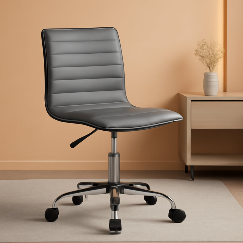 Alan Low Back Light Gray Ribbed Swivel Office Chair