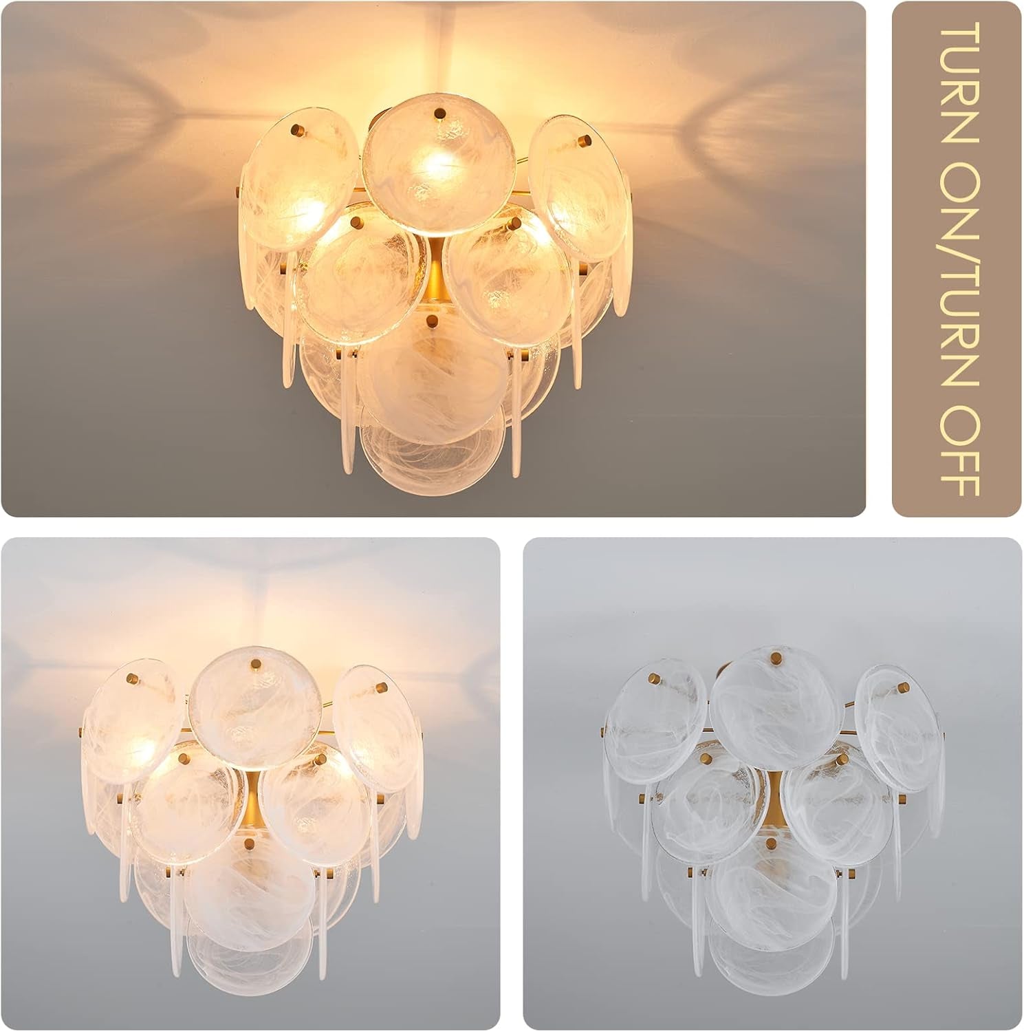 Gold 4 Light Crystal Glass Flush Mount Ceiling Light-2