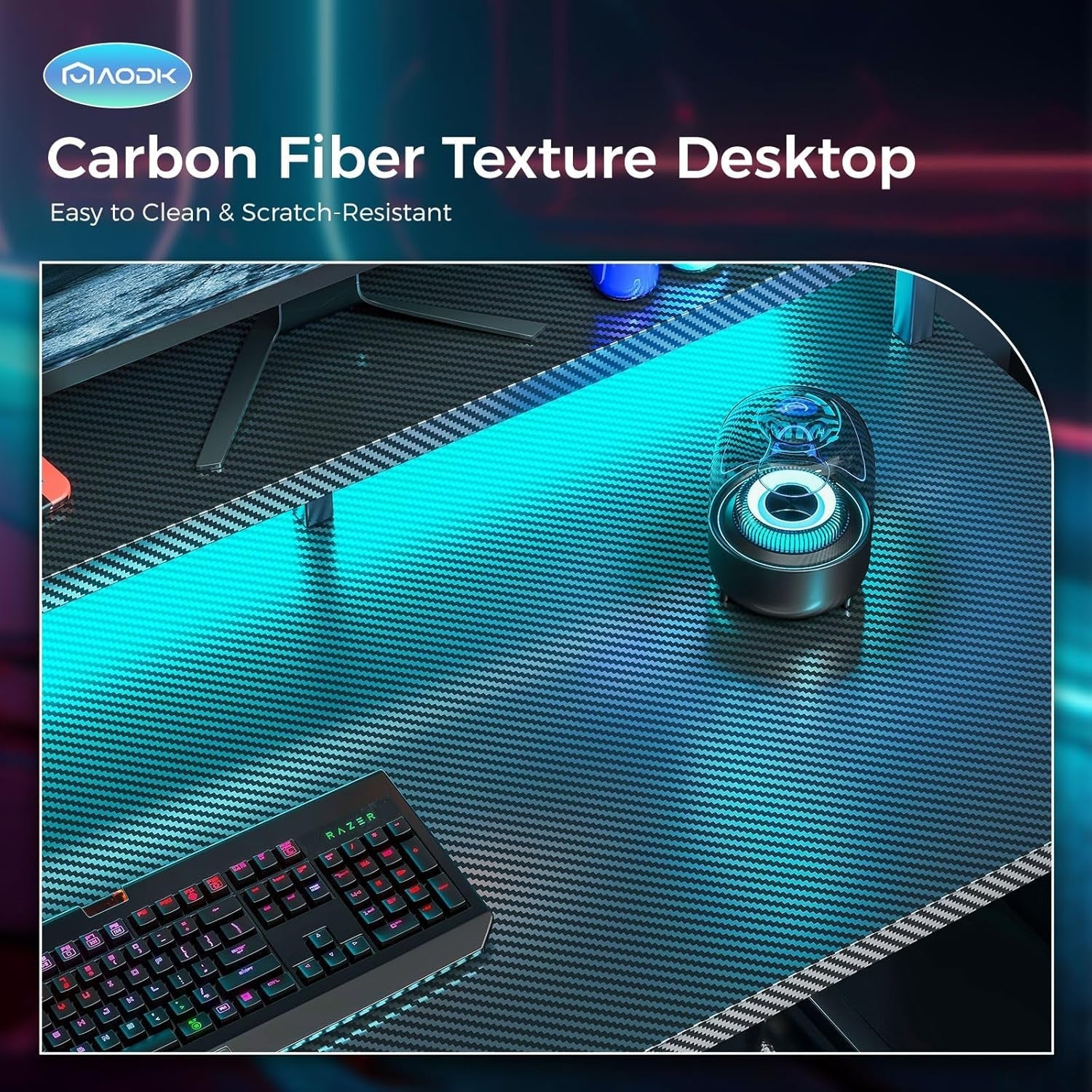 48 Inch LED Gaming Desk With Power Outlet And Shelves