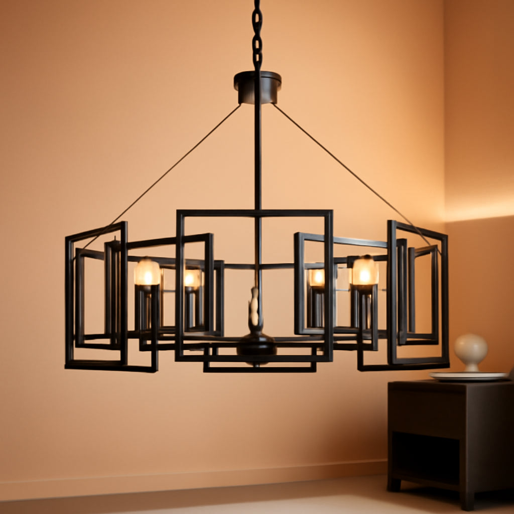 5 Light Black Geometric Chandelier Adjustable Height-0