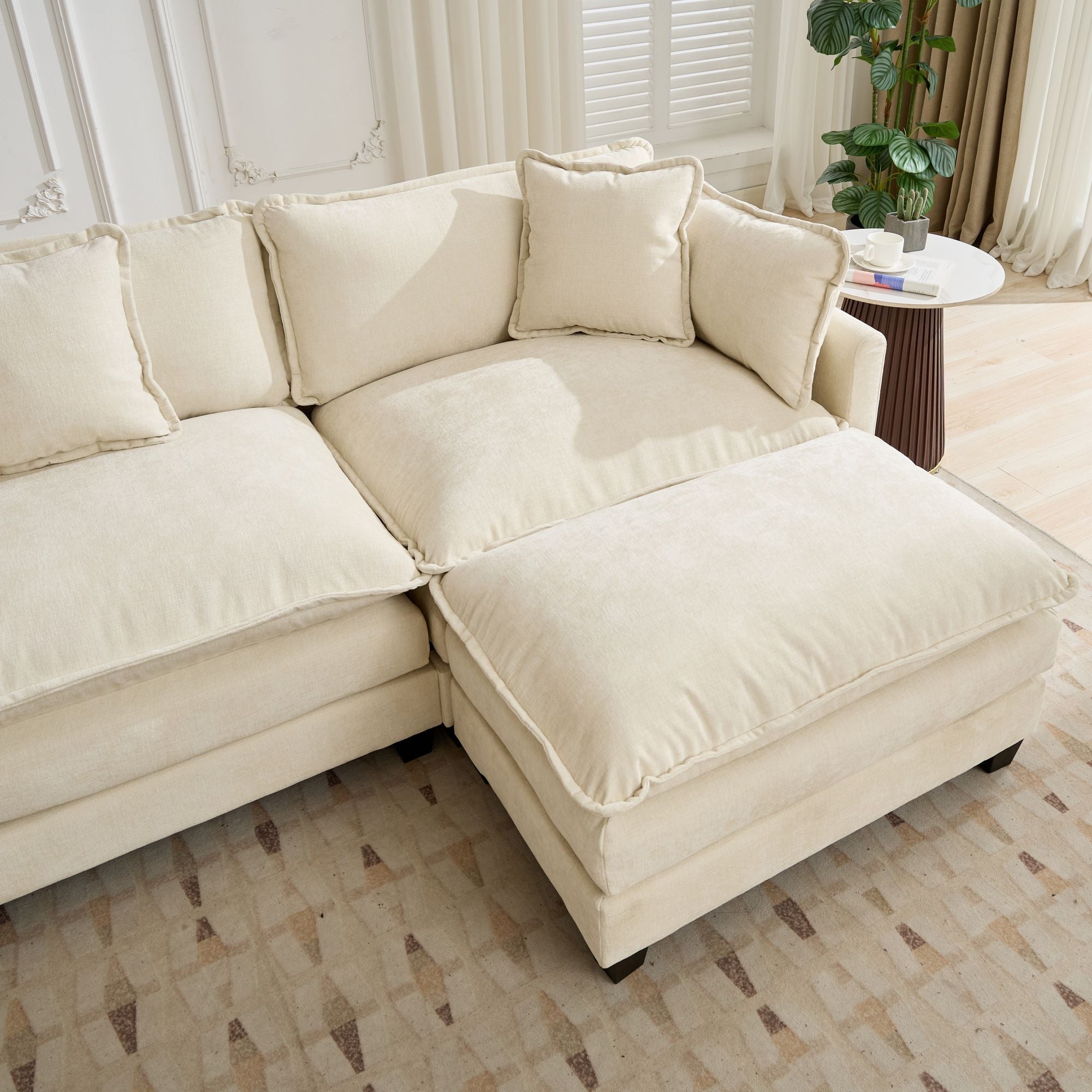 Cloud3 Seats Sofa (Ottoman is not included)Chenille Fabric in Beige