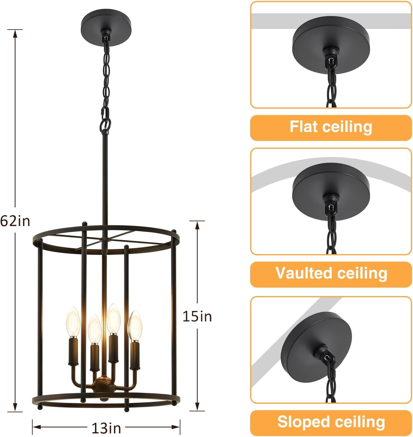 Industrial Black Chandelier Adjustable Height Ceiling Light-1