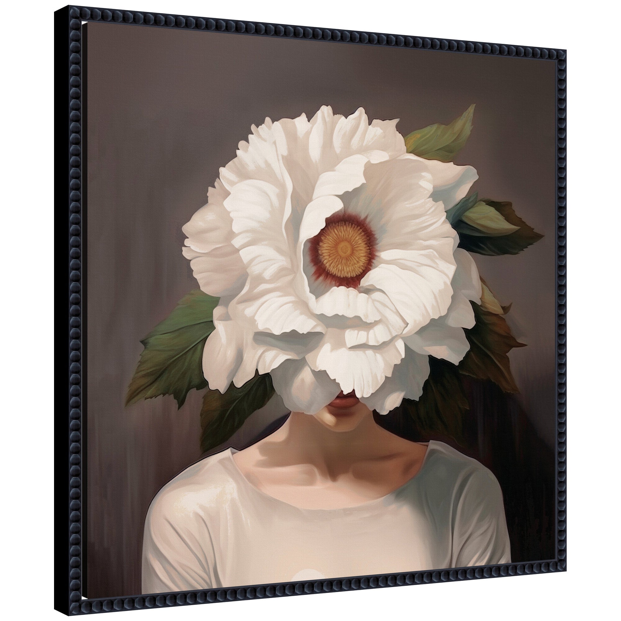 Sylvie White Flower Woman Portrait Framed Canvas by The Creative Bunch Studio