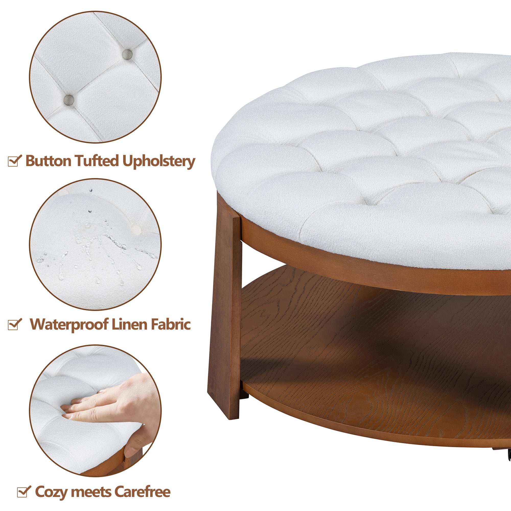 Modern Large Round Ottoman Coffee Table 2-Tier