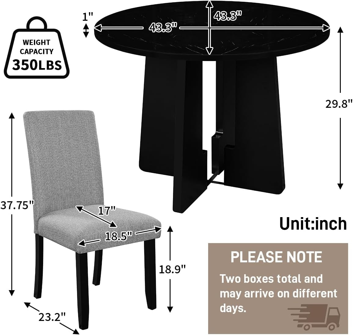 Solid Round Dining Table Set Five Piece Grey And Black