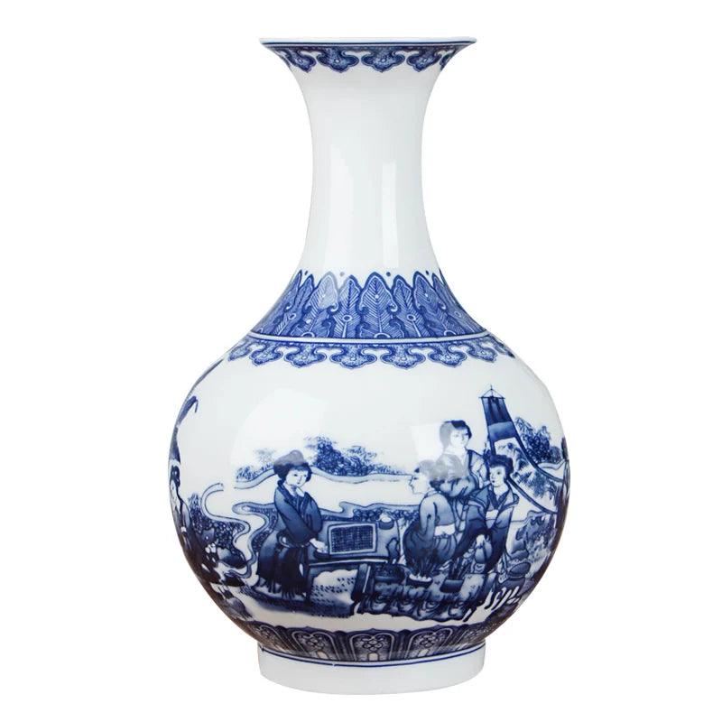 Classic Antique Chinese Blue and White Ceramic Vase - PRHOMZ