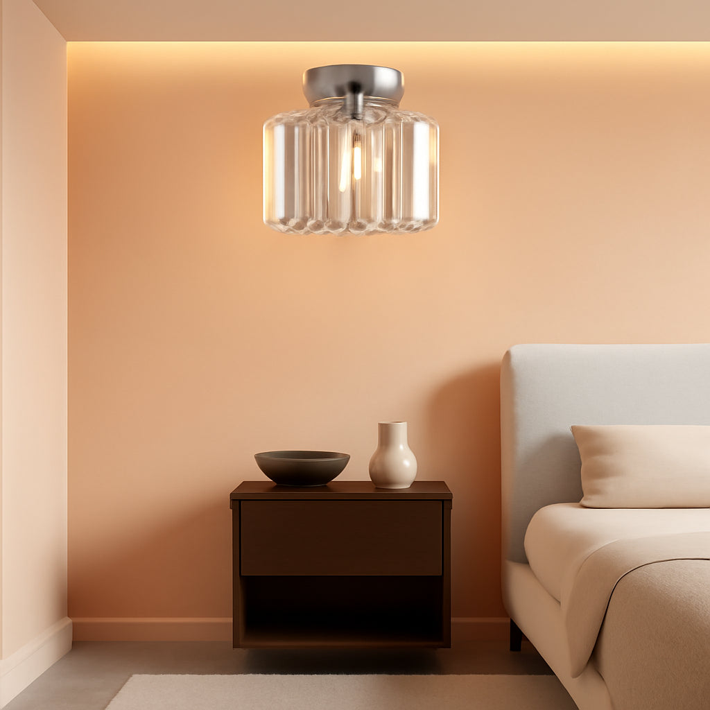 Semi Flush Crystal Chandelier Silver Ceiling Light-0