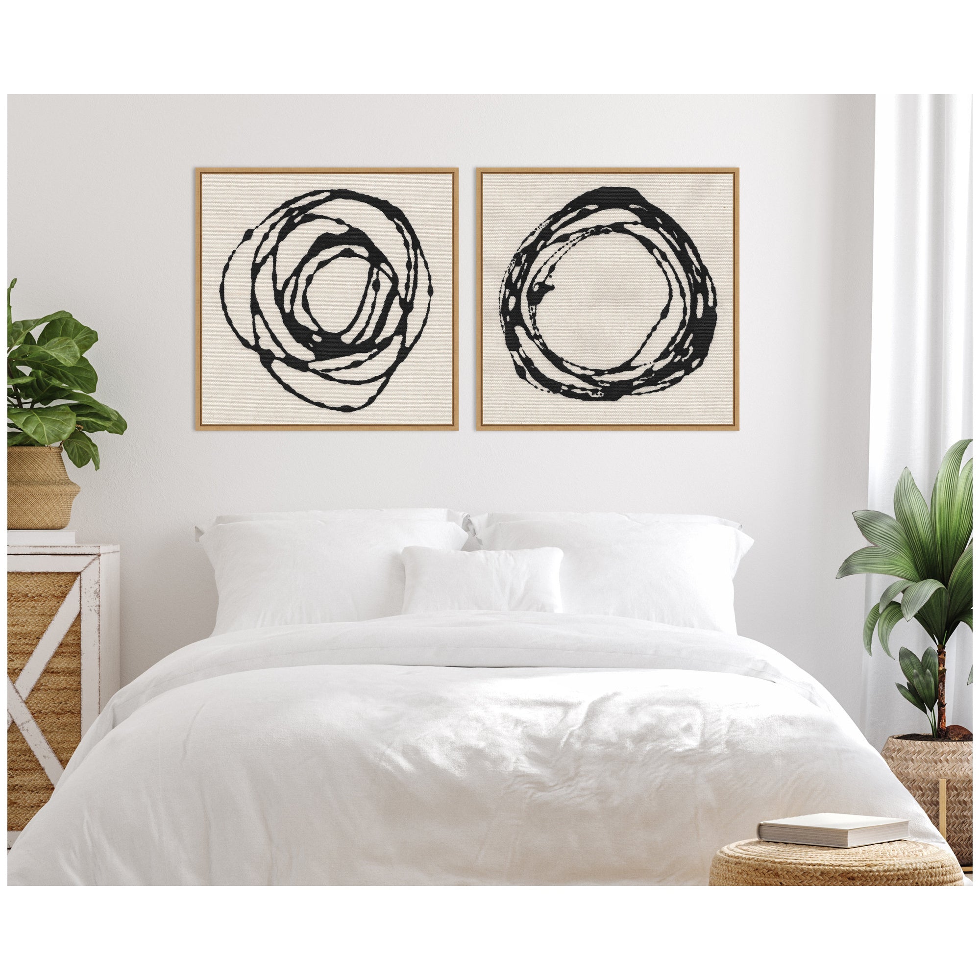 Sylvie Flowing Circle Abstracts - 2 Piece Framed Canvas Art Set by The Creative Bunch Studio