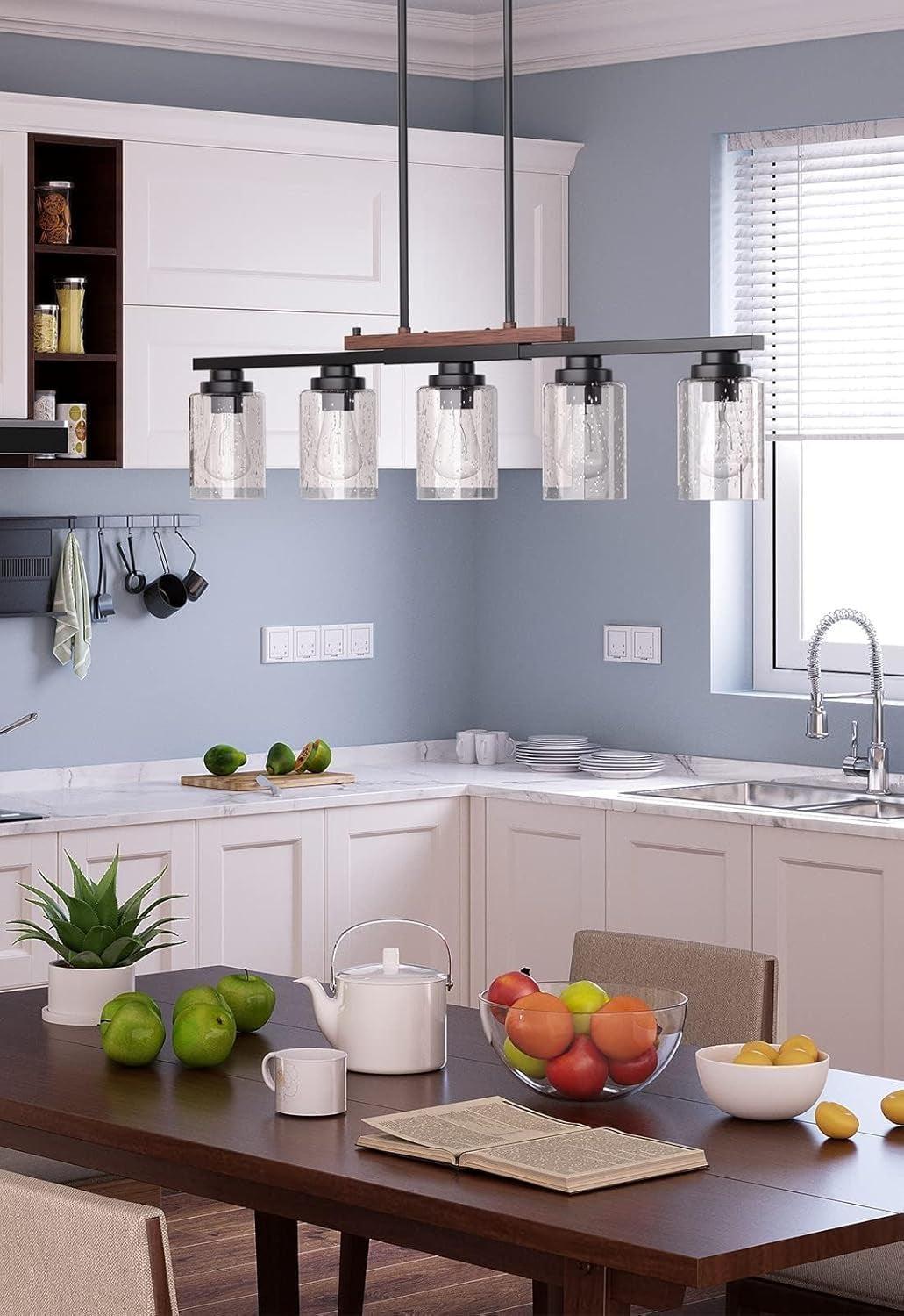 Five Light Farmhouse Dining Room Chandelier Black Metal-3