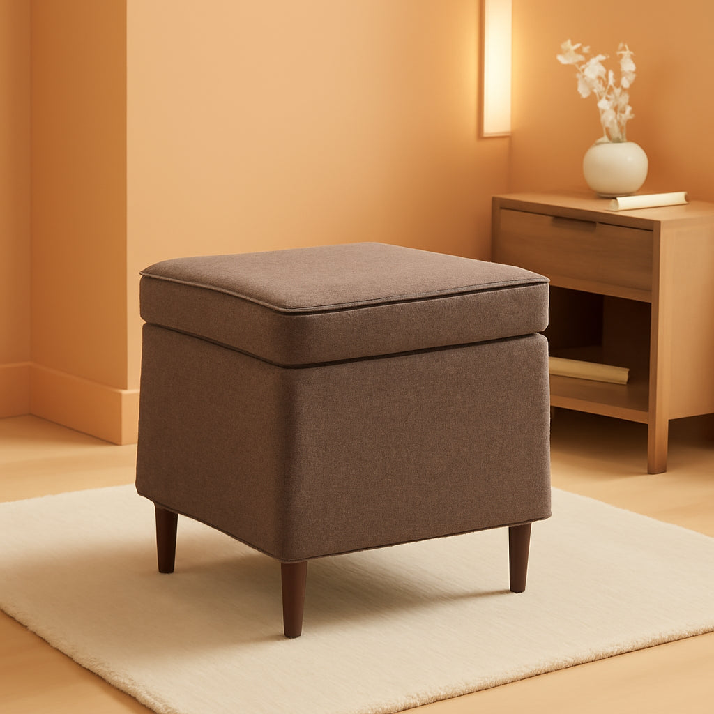 Chocolate Brownstone Storage Ottoman With Hinged Lid