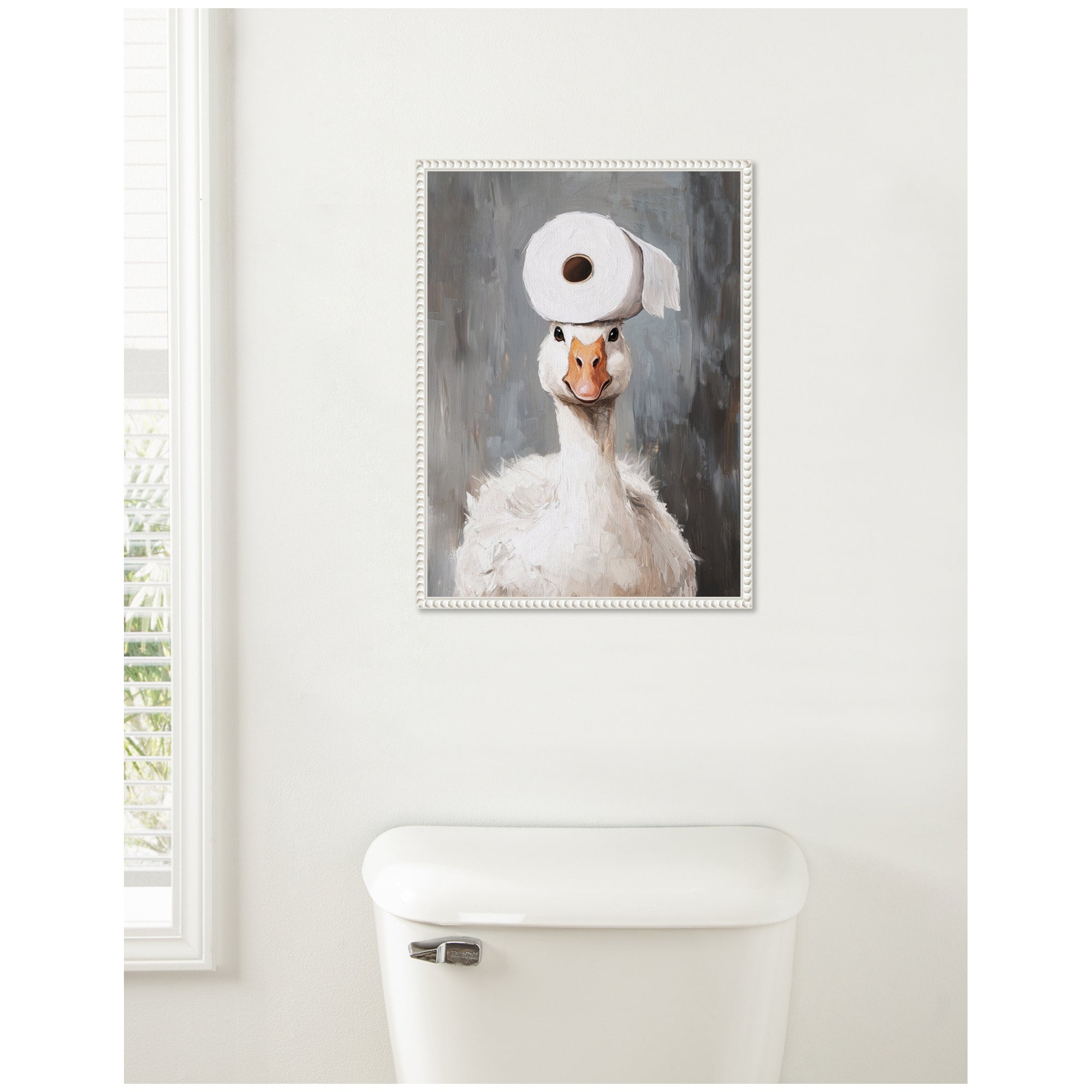Sylvie Toilet Paper Roll on Cute Goose Head Bathroom Art Framed Canvas by The Creative Bunch Studio