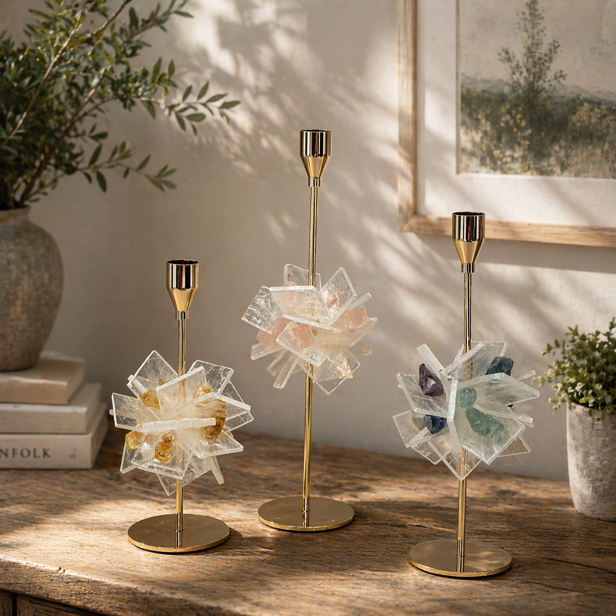 Crystal Stone Luxury Candle Holder-1 set