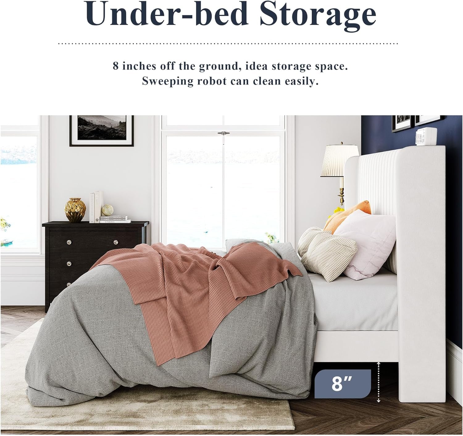 White Velvet Full Bed Frame With Wingback Tufted Headboard