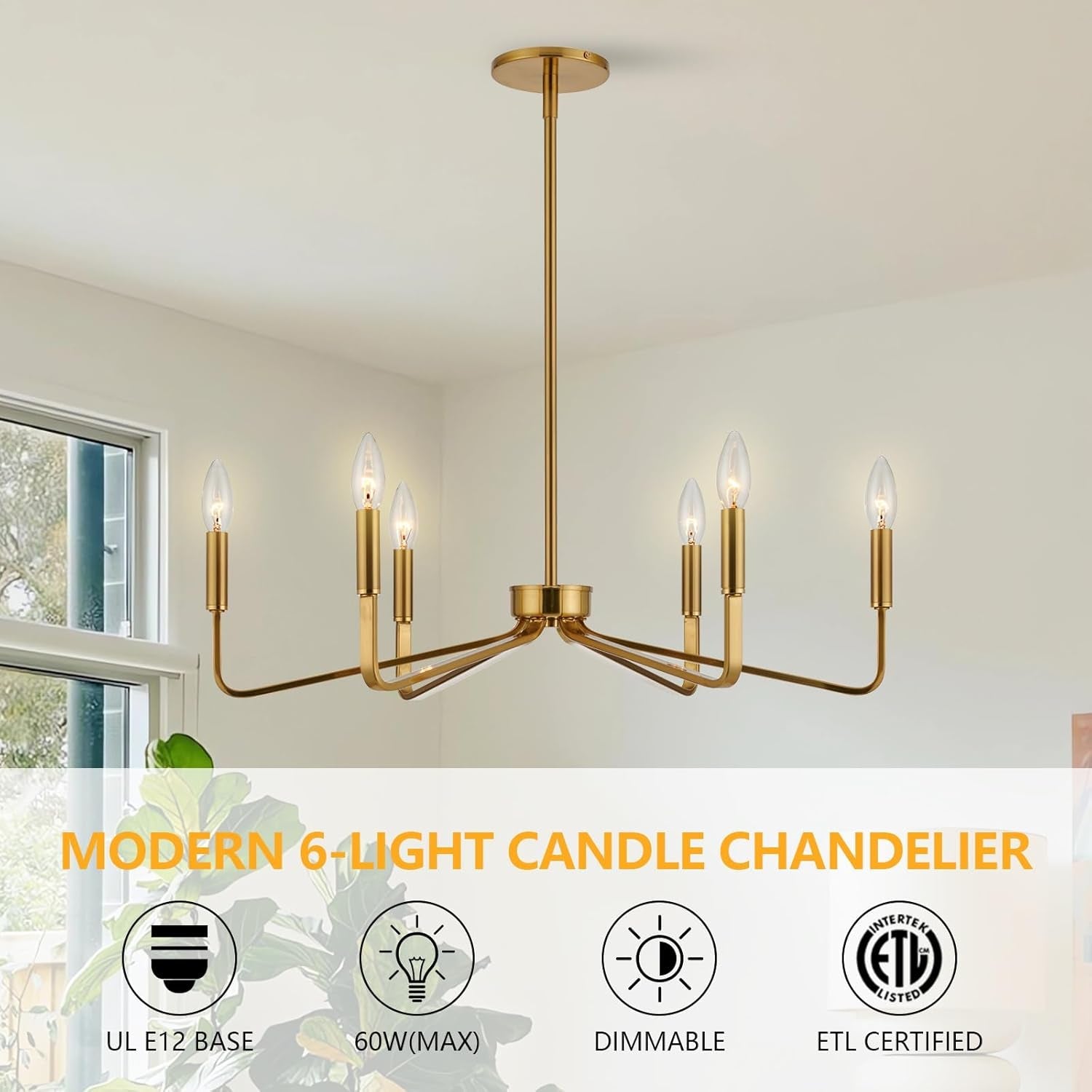 Brushed Brass Six Light Ceiling Mounted Chandelier Fixture-1