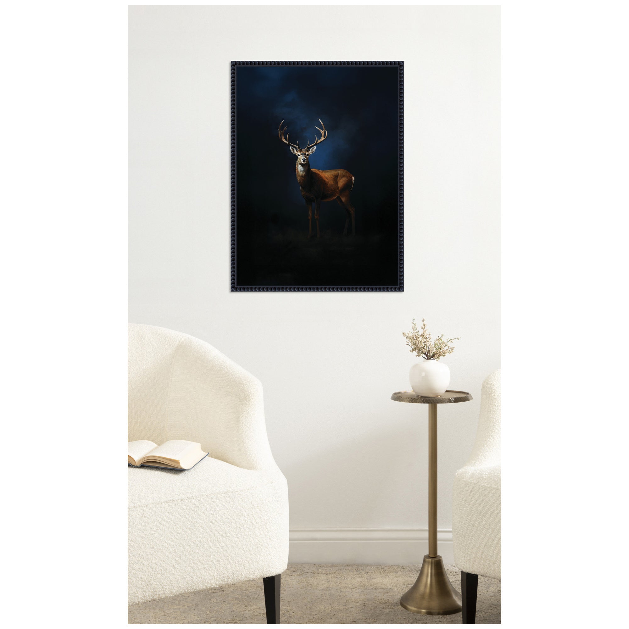Cobalt Night Sky Deer by The Creative Bunch Studio Framed Canvas Wall Art Print