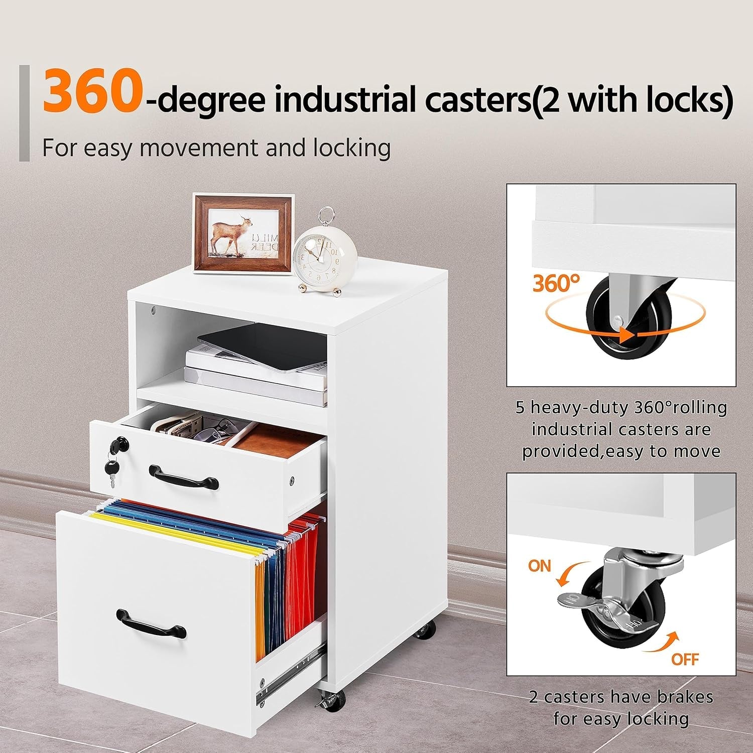 White Vertical File Cabinet With Locking Top Drawer