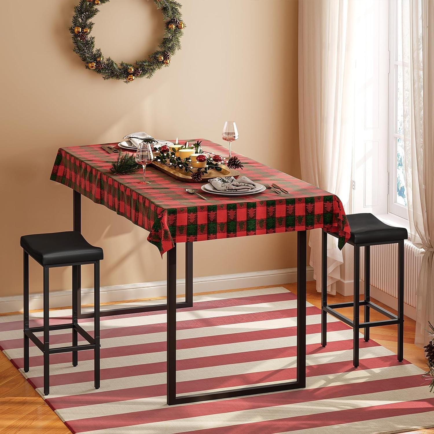 Counter Height Bar Stools Set Of 2 Saddle Seat Black