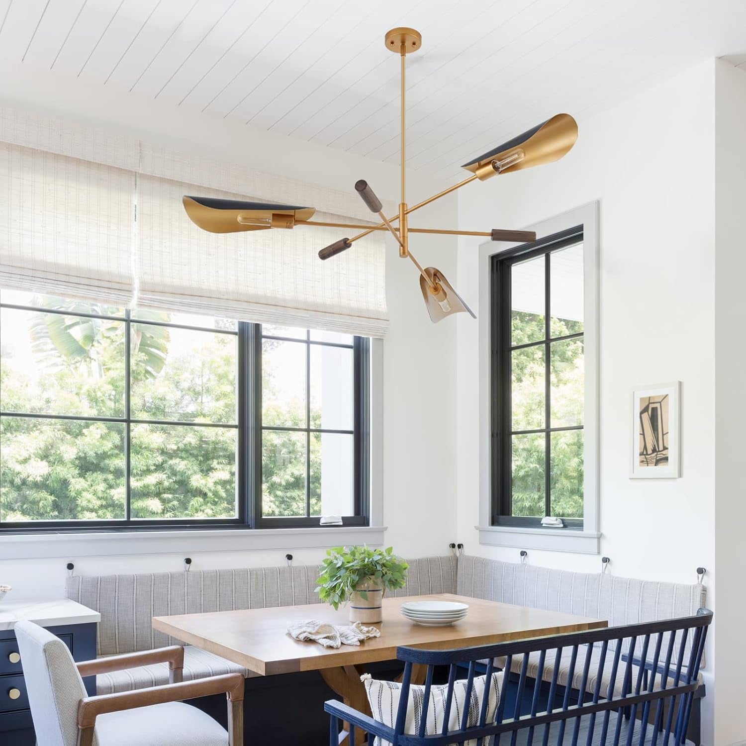 51 Inch Industrial Brass Chandelier Wooden Pendant-2