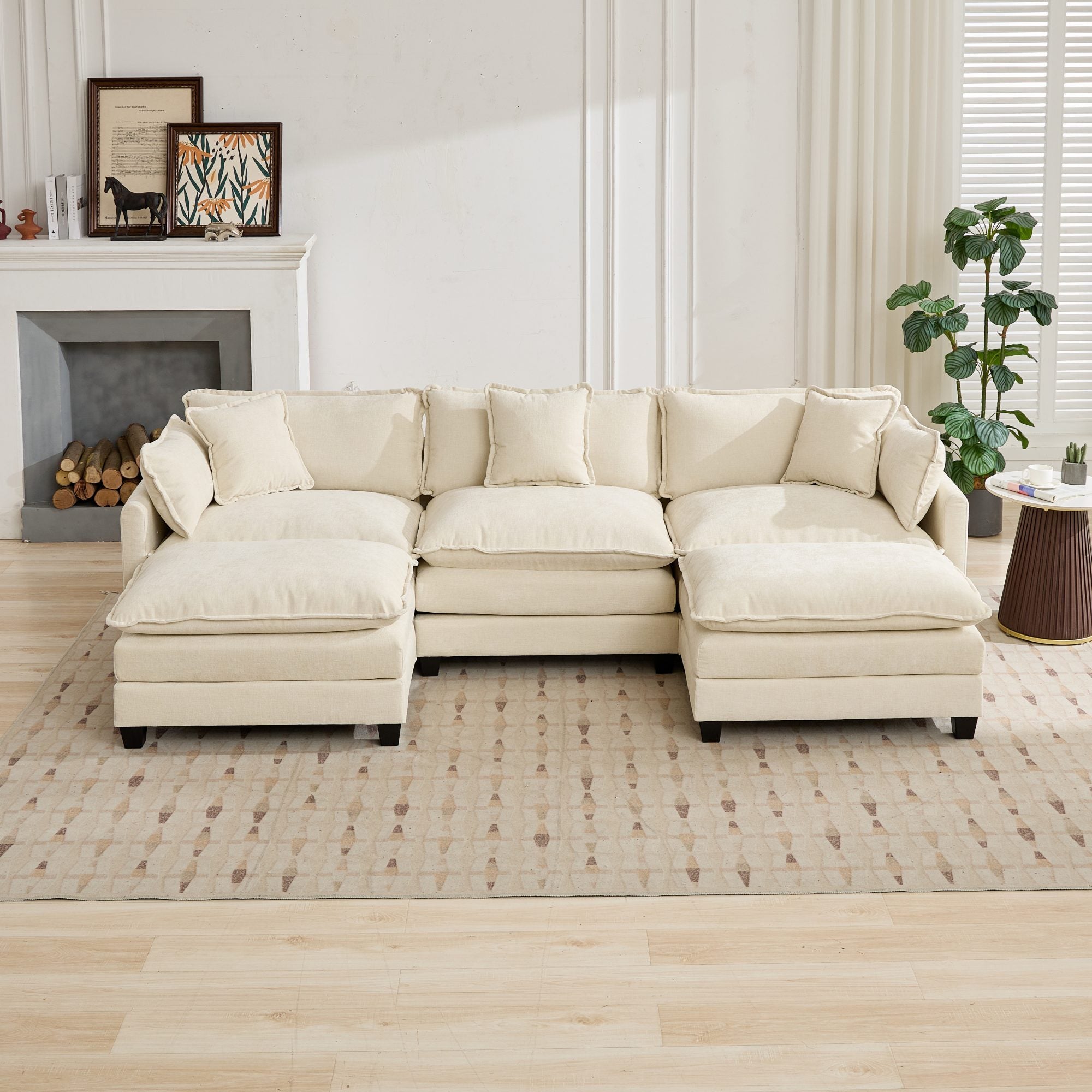 Cloud3 Seats Sofa (Ottoman is not included)Chenille Fabric in Beige