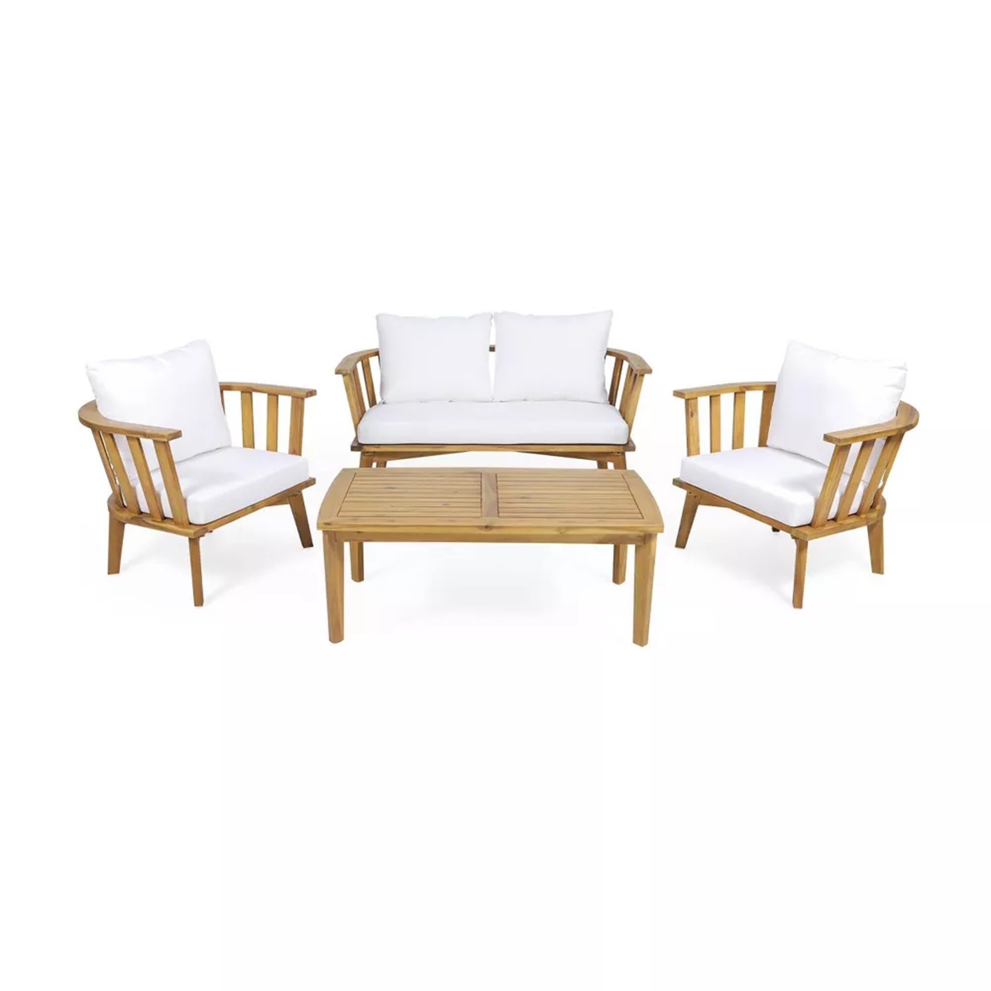 4-Pieces Acacia Wood Patio Furniture Set with Cushions