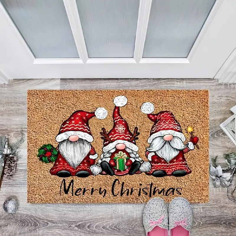 Cheerful Christmas Gnome Welcome Doormat | Indoor/Outdoor Washable Rug-4