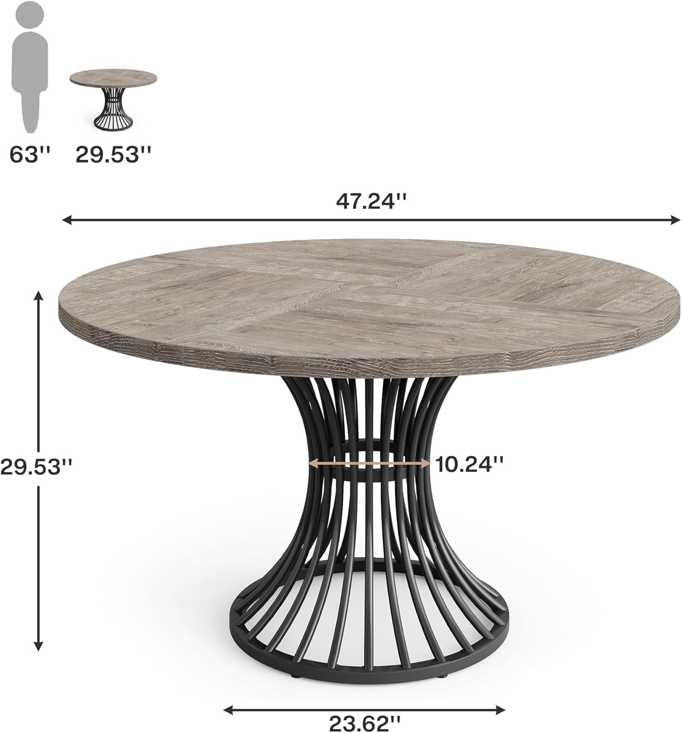 Round Dining Table 47 Inch Grey For Kitchen And Living Room