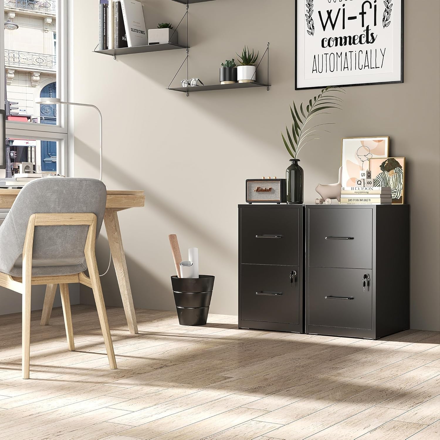 Two Drawer Locking Steel File Cabinet for Home Office Vertical Letter Size Black