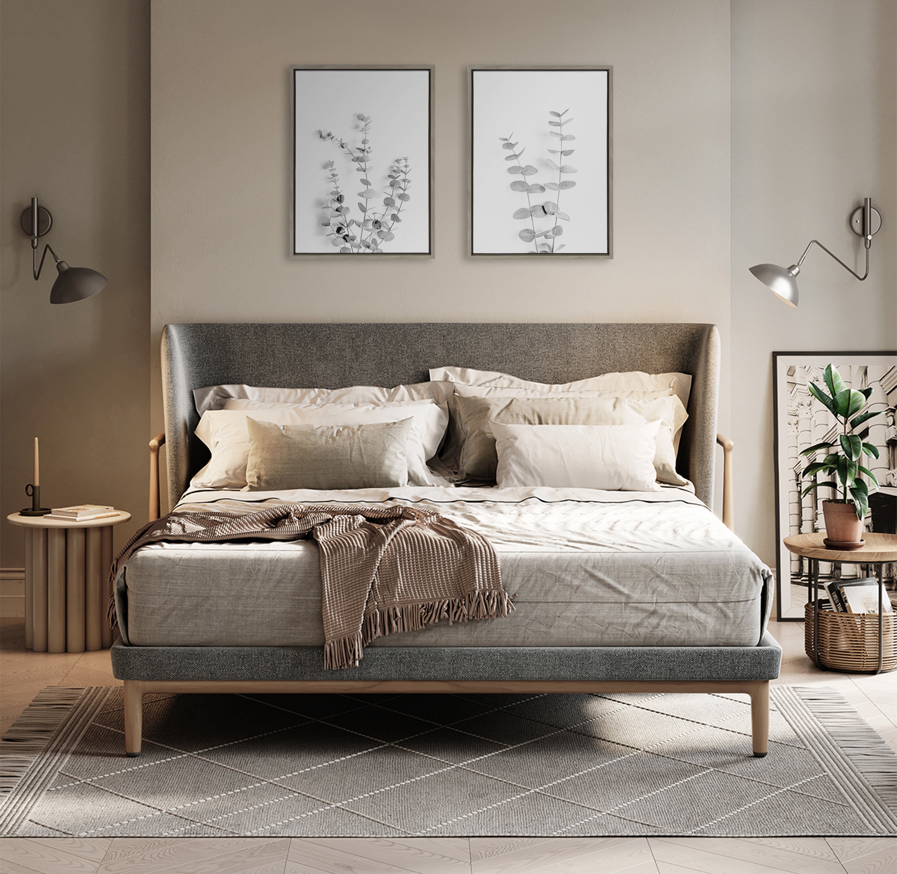 Sylvie Neutral Botanical 3 and 4 Soft White Framed Canvas by The Creative Bunch Studio