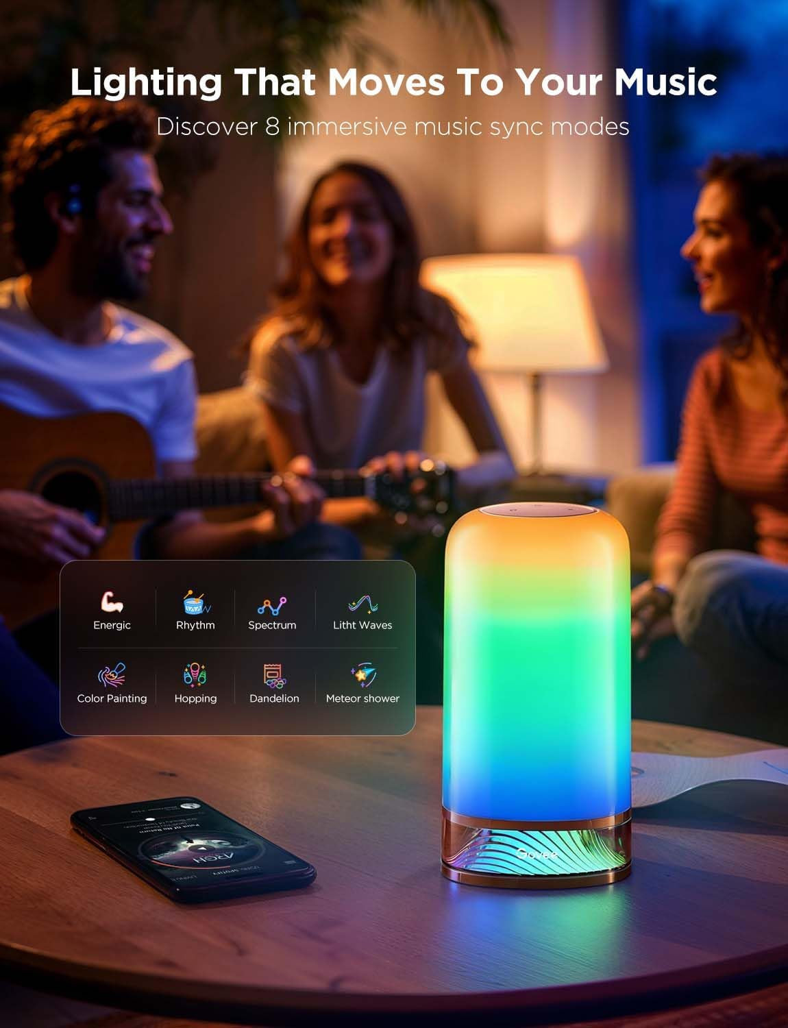 RGBIC Smart Table Lamp 64 Scene Modes And Voice Control