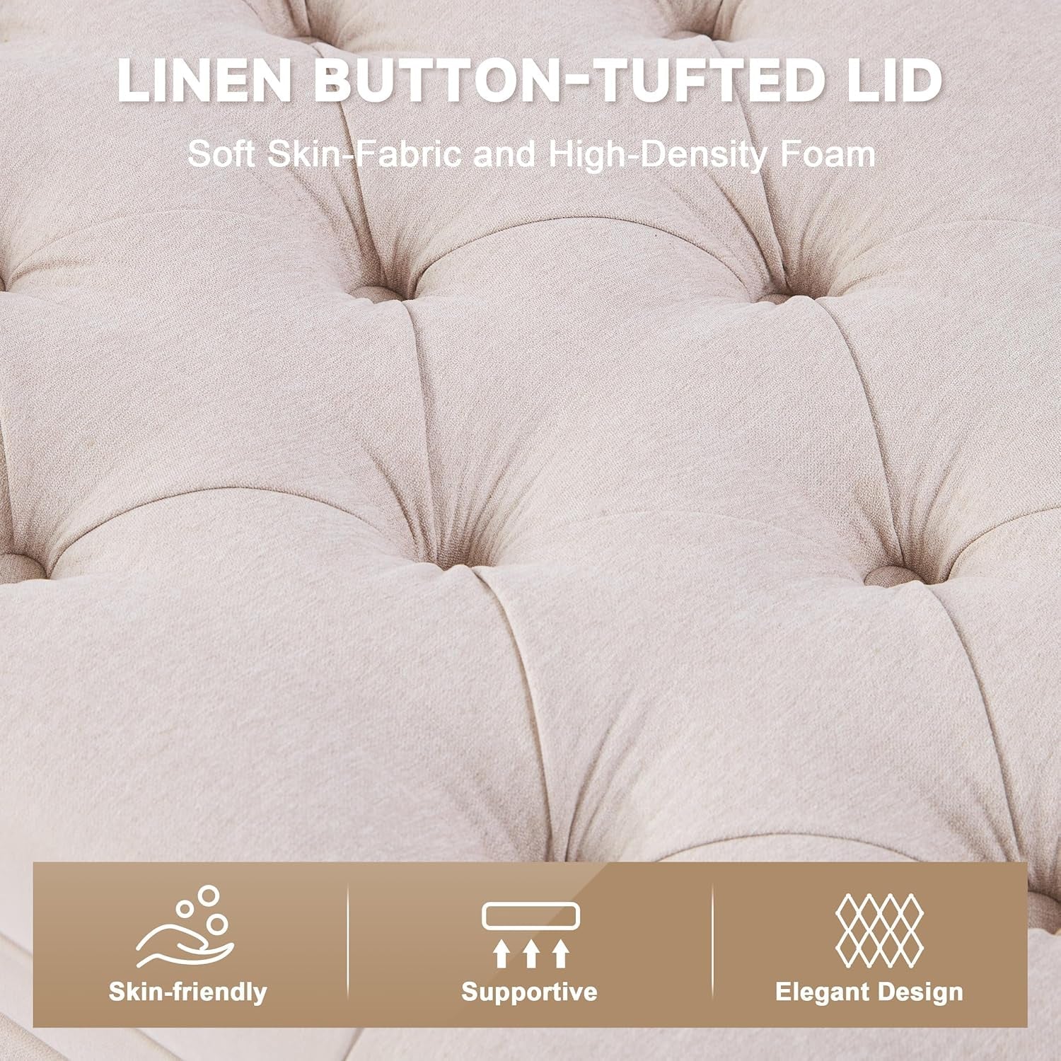 50 Inch Beige Tufted Storage Ottoman Bench Upholstered