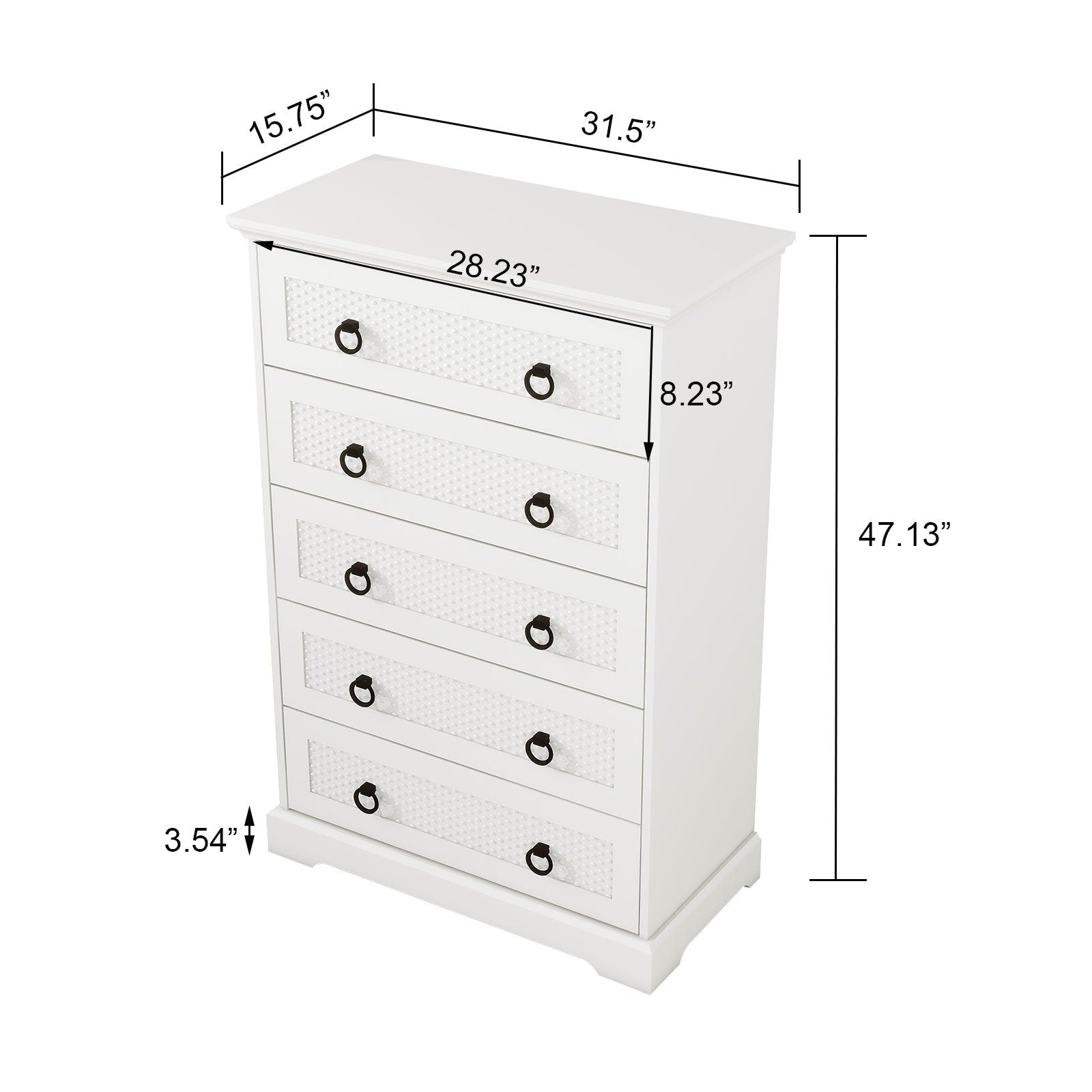 Modern 5-Drawer Dresser – 31.5" Wide Farmhouse Chest for Bedroom, Living Room, Entryway – White Tall Storage Cabinet - PRHOMZ